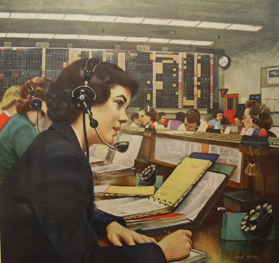 1940s vintage female telephone operator BELL SYSTEMS advertisement illustration by John Falter.jpg