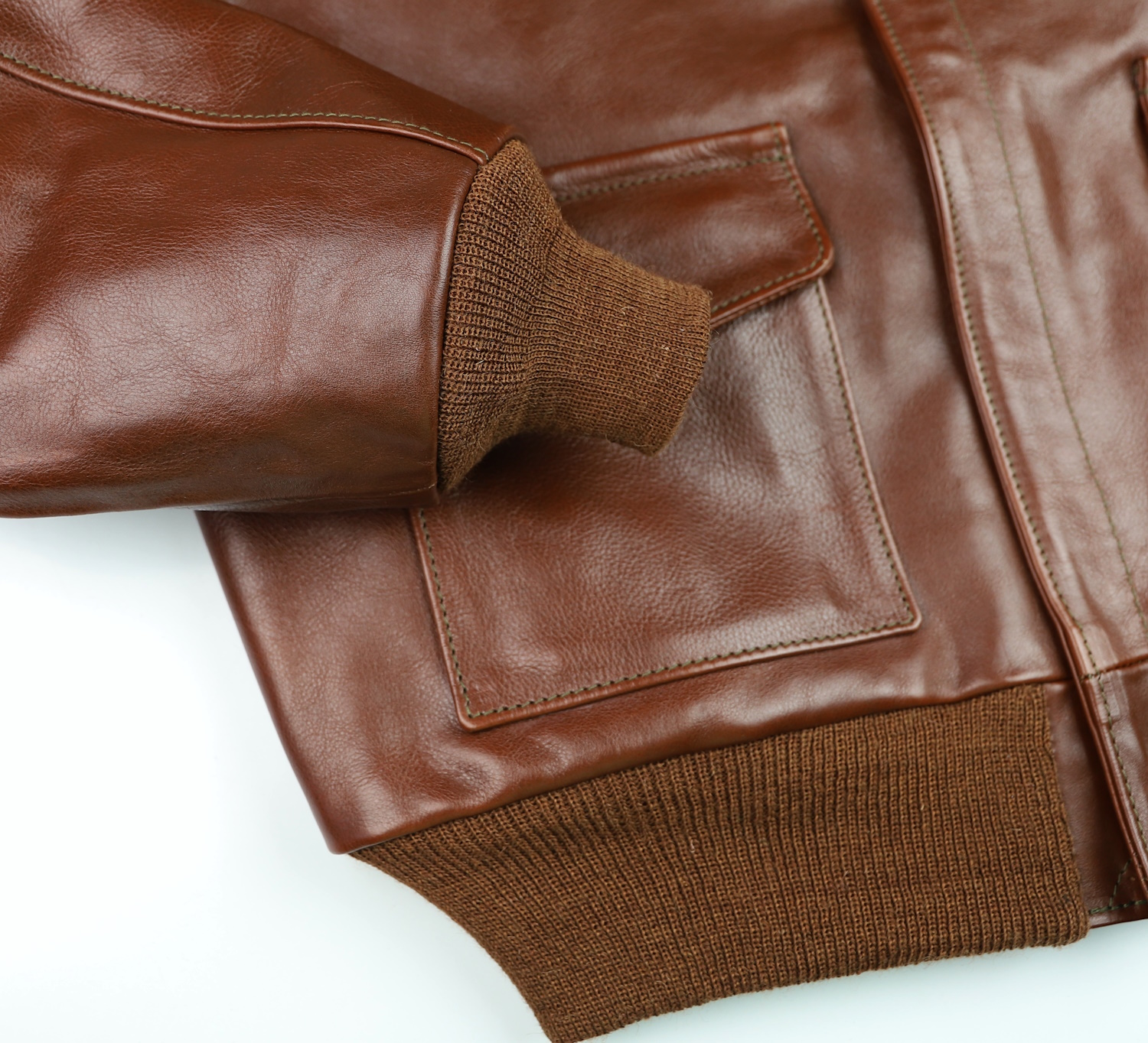 Aero 18775 A-2 Russet Vicenza Horsehide U3B knit cuff.jpg