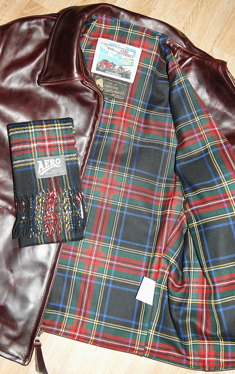 Aero 1930s Half Belt Cordovan CXL FQHH Black Stewart tartan lining scarf.jpg