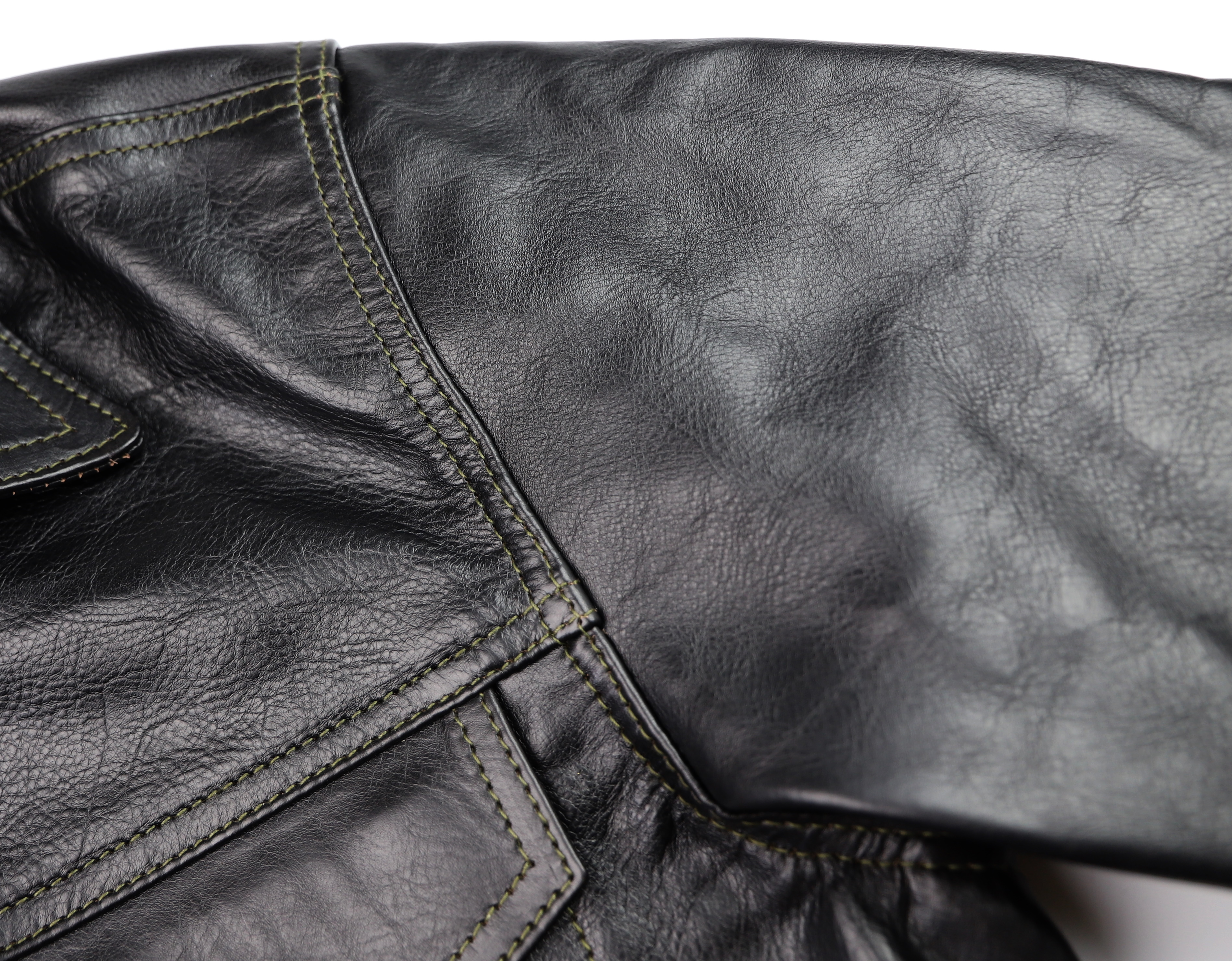 Aero 557XX Blackened Brown Vicenza Horsehide SMU sleeve grain.jpg