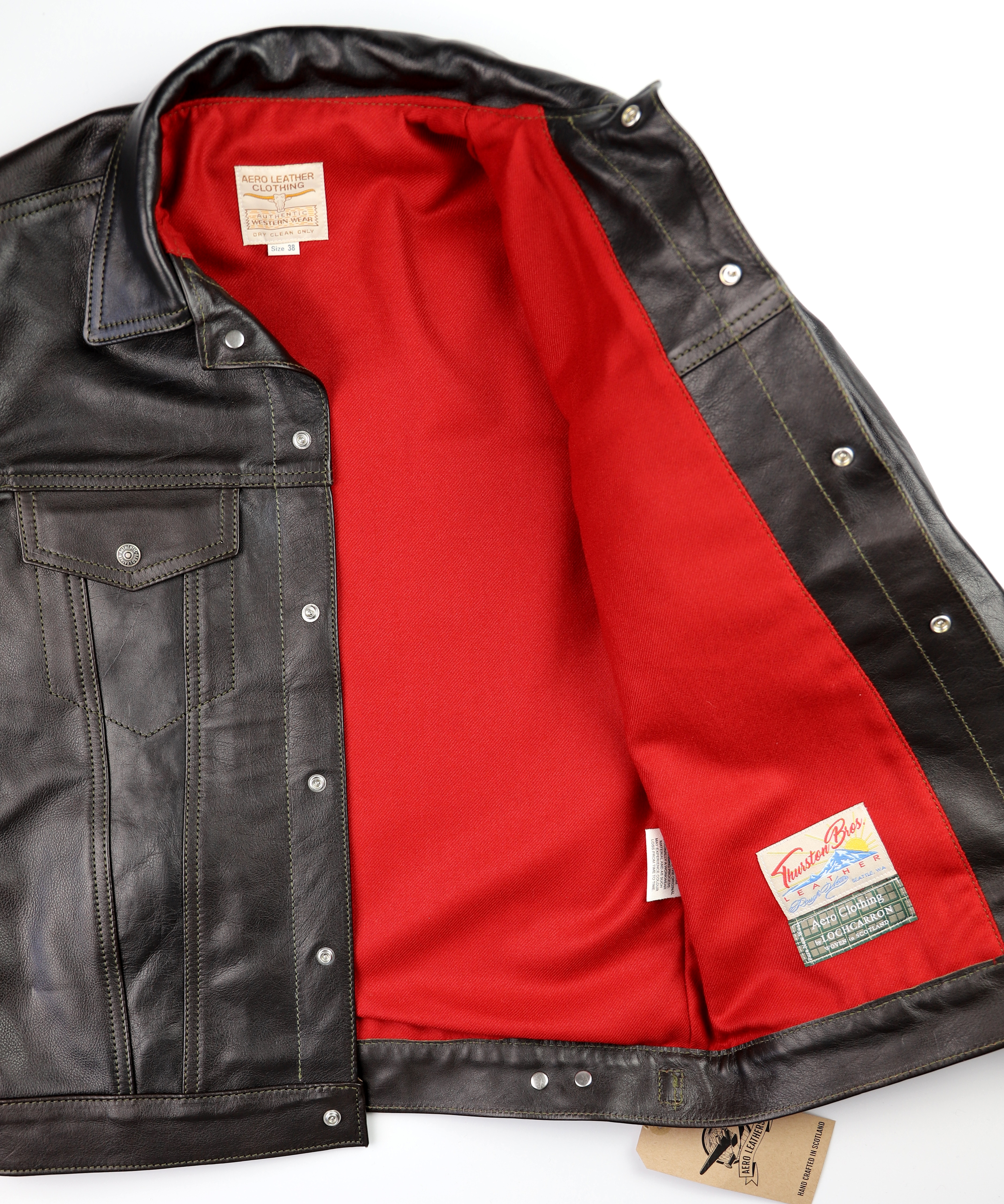 Aero 557XX Jean Jacket Blackened Brown Vicenza UEN Scarlet Modern wool lining.jpg