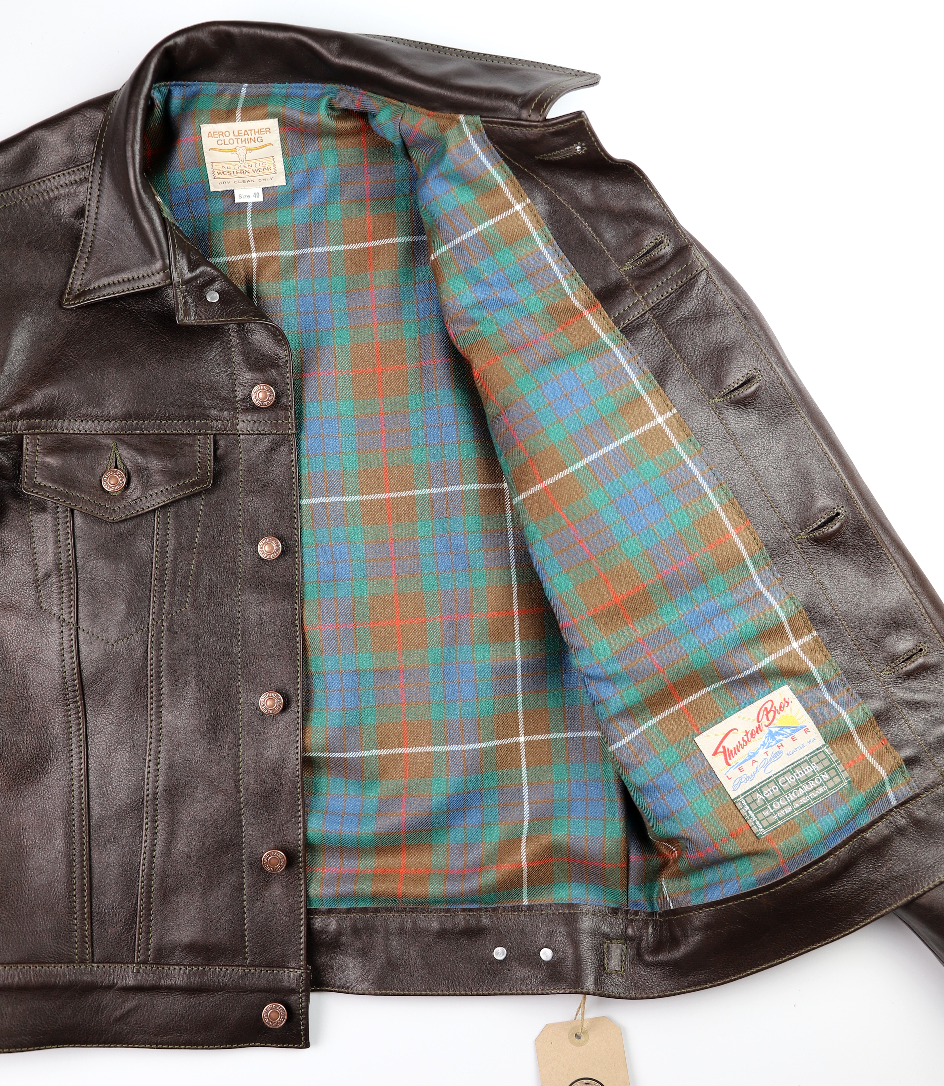 Aero 557XX Jean Jacket Type 3 Dark Seal Vicenza RV8 Frasier Hunting Ancient tartan lining.jpg