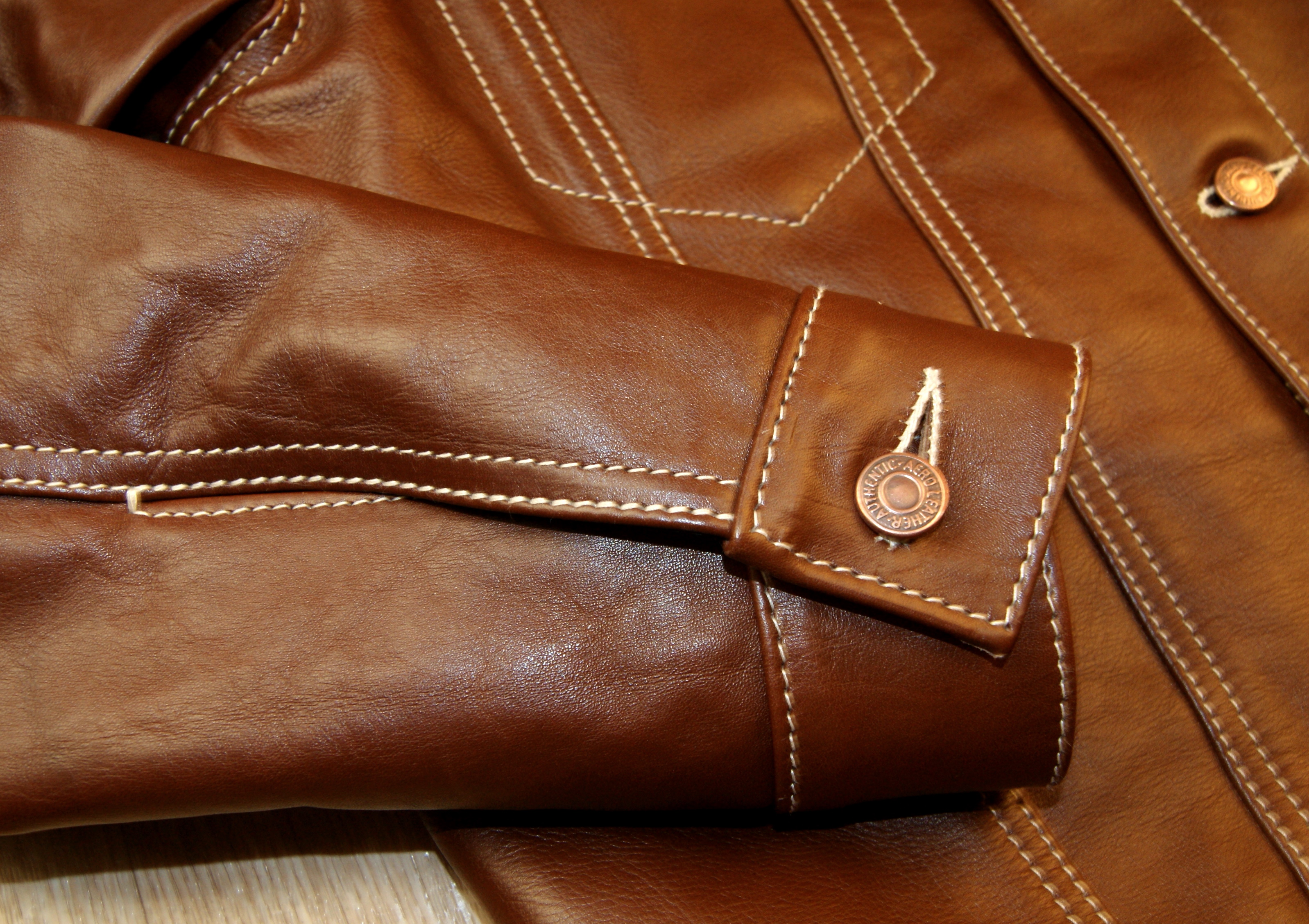 Aero 557XX Russet Vicenza Horsehide JB2 sleeve cuff.jpg