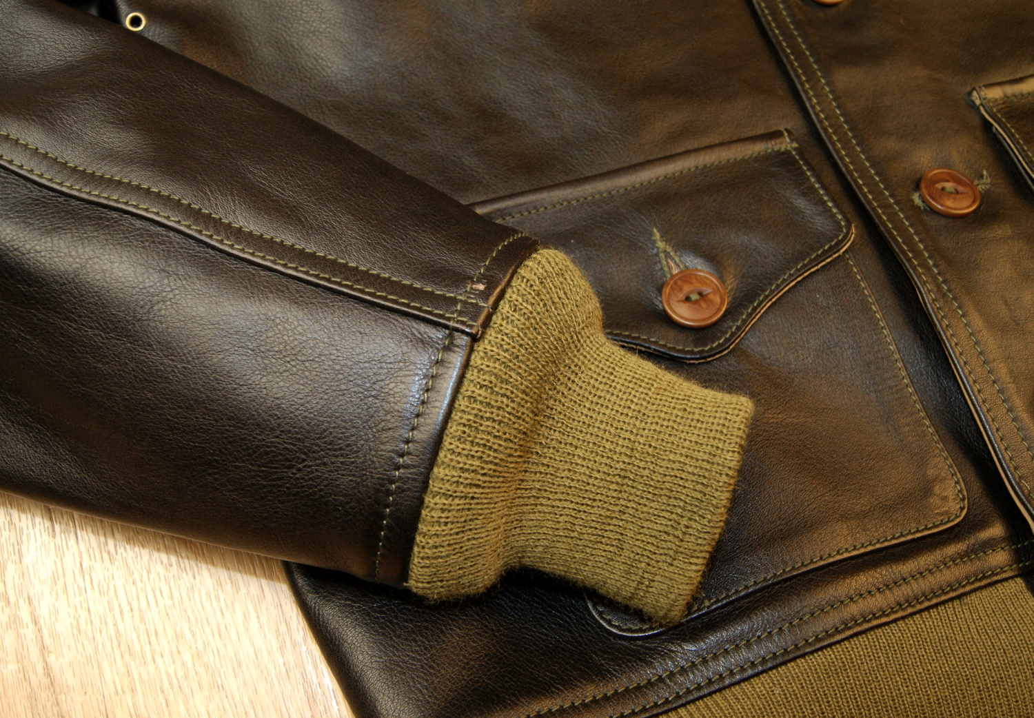 Aero A-1 Blackened Brown Vicenza Horsehide 4DF cuff.jpg