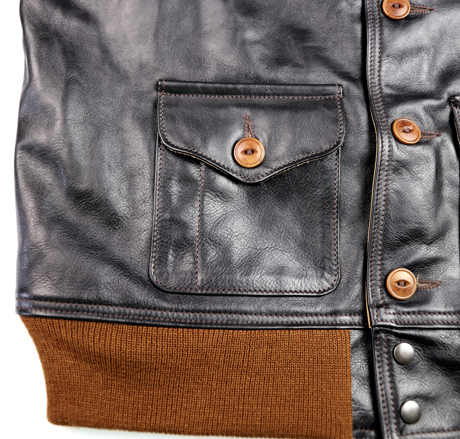 Aero A-1 Blackened Brown Vicenza Horsehide EDB6 patch pocket.jpg