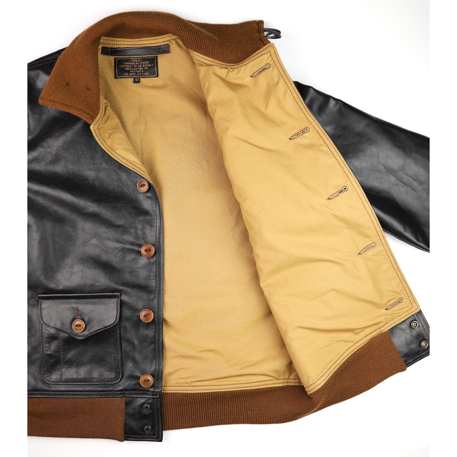 Aero A-1 Blackened Brown Vicenza Horsehide EDB6 tan cotton liningIG square.jpg