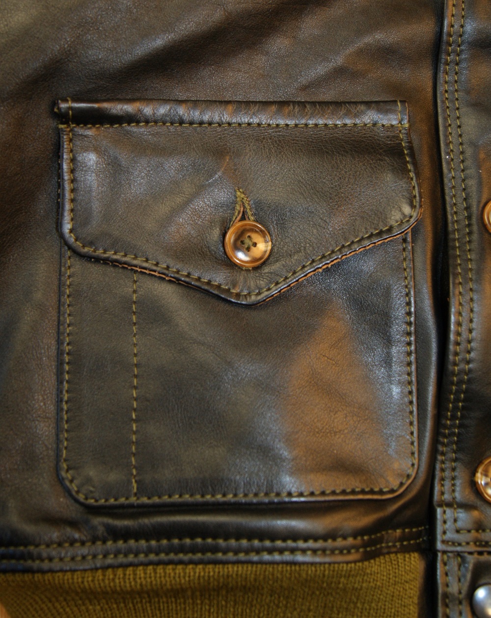 Aero A-1 Blackened Brown Vicenza Horsehide KJX patch pocket.jpg