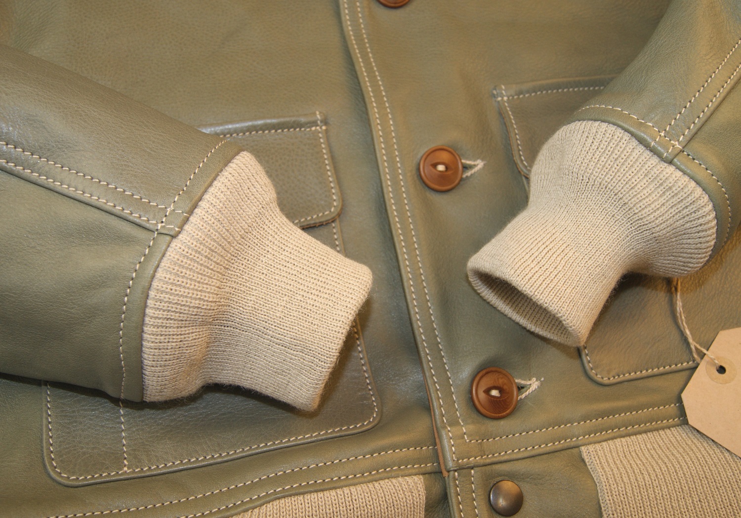 Aero A-1 Olive Vicenza Horsehide VQU knit cuffs.jpg