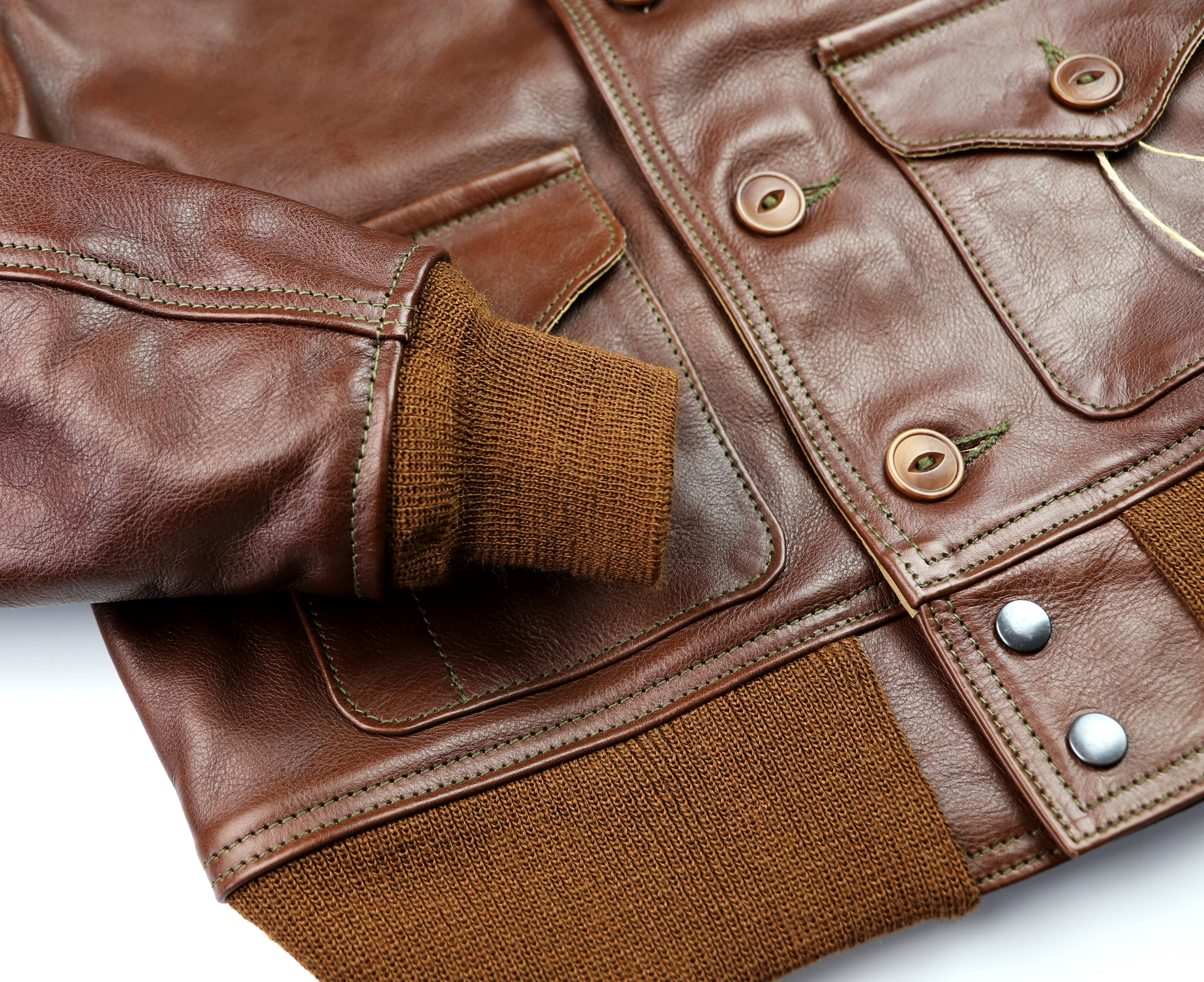 Aero A-1 Russet Vicenza Horsehide TN7 knit cuff.jpg