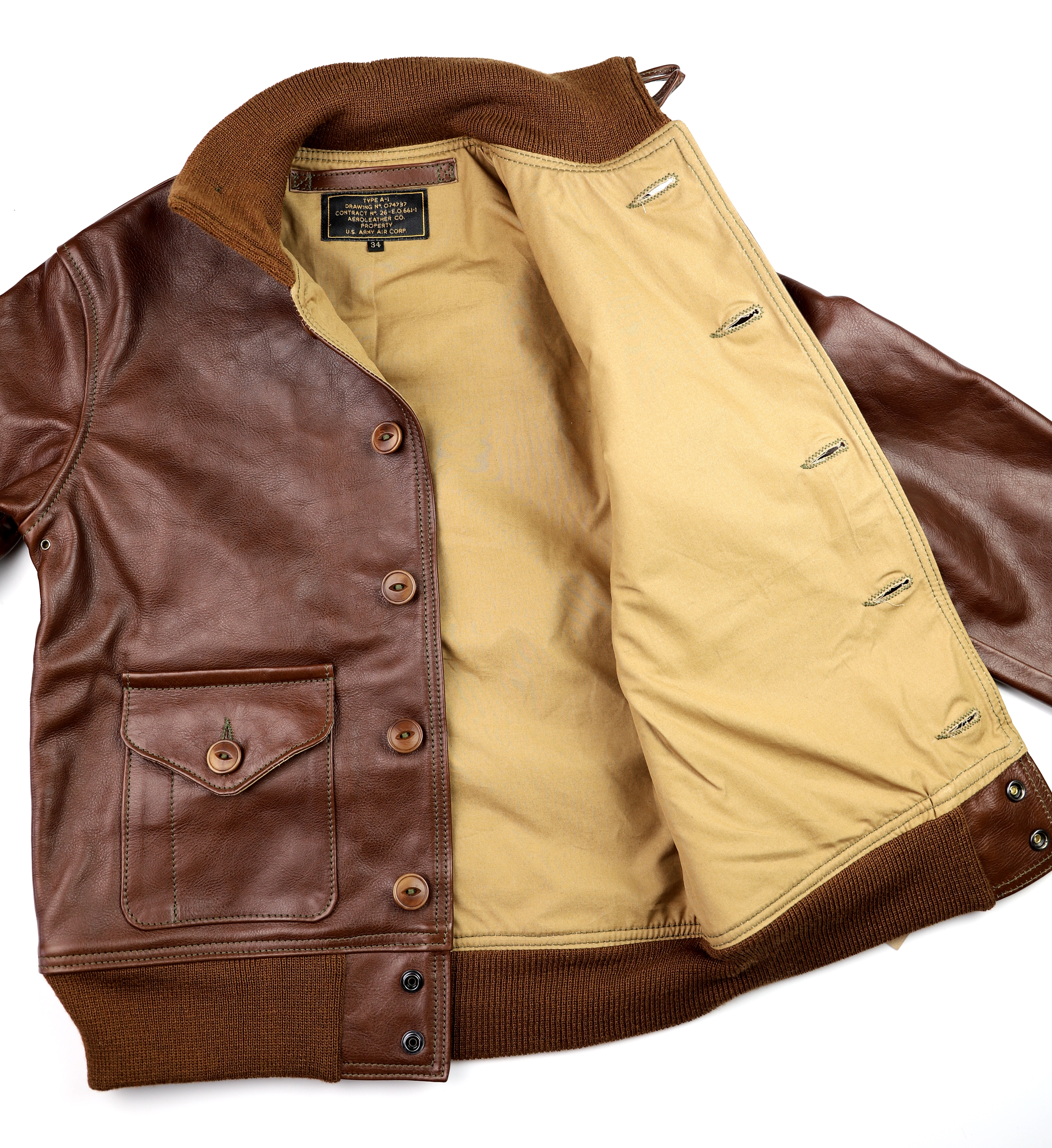 Aero A-1 Russet Vicenza Horsehide TN7 tan cotton lining.jpg