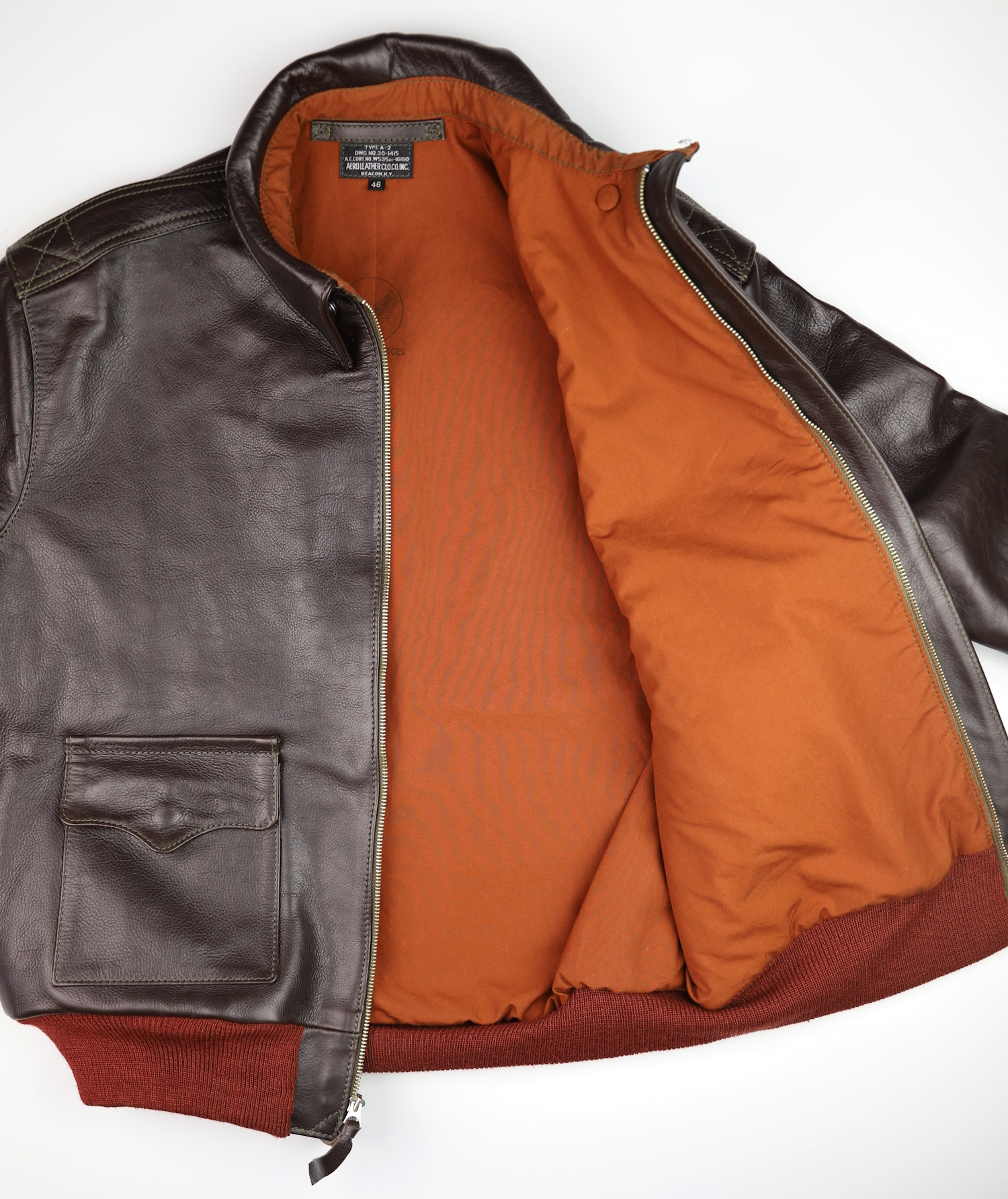 Aero A-2 16160 Dark Seal Vicenza Horsehide TG2 rust cotton lining.jpg