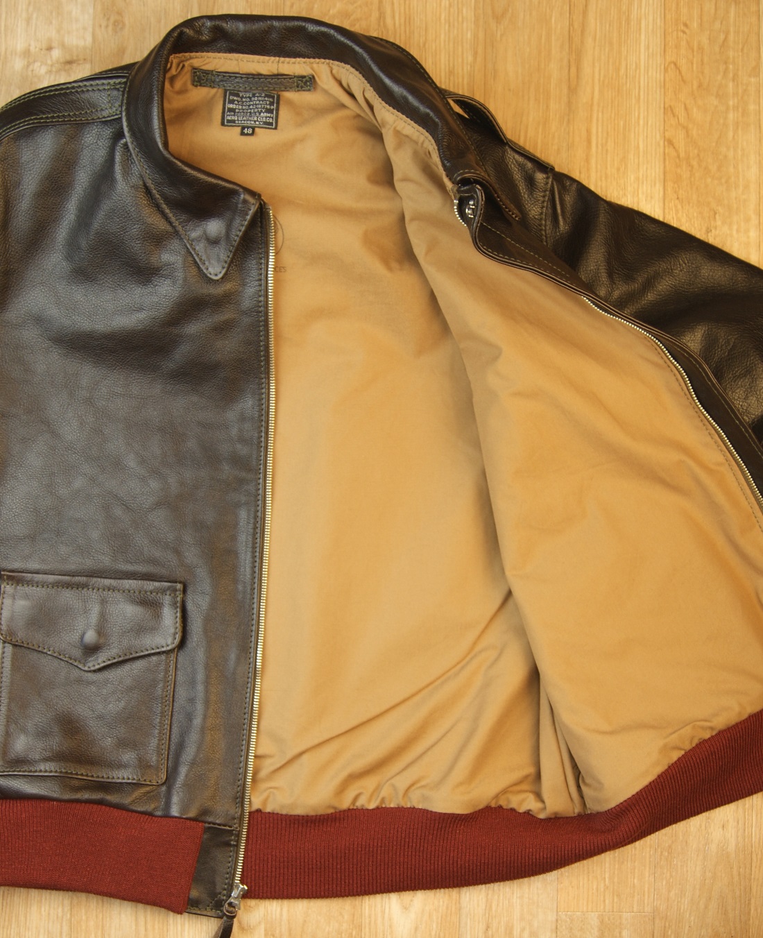 Aero A-2 18775 Dark Seal Vicenza Horsehide JA18 open lining.jpg