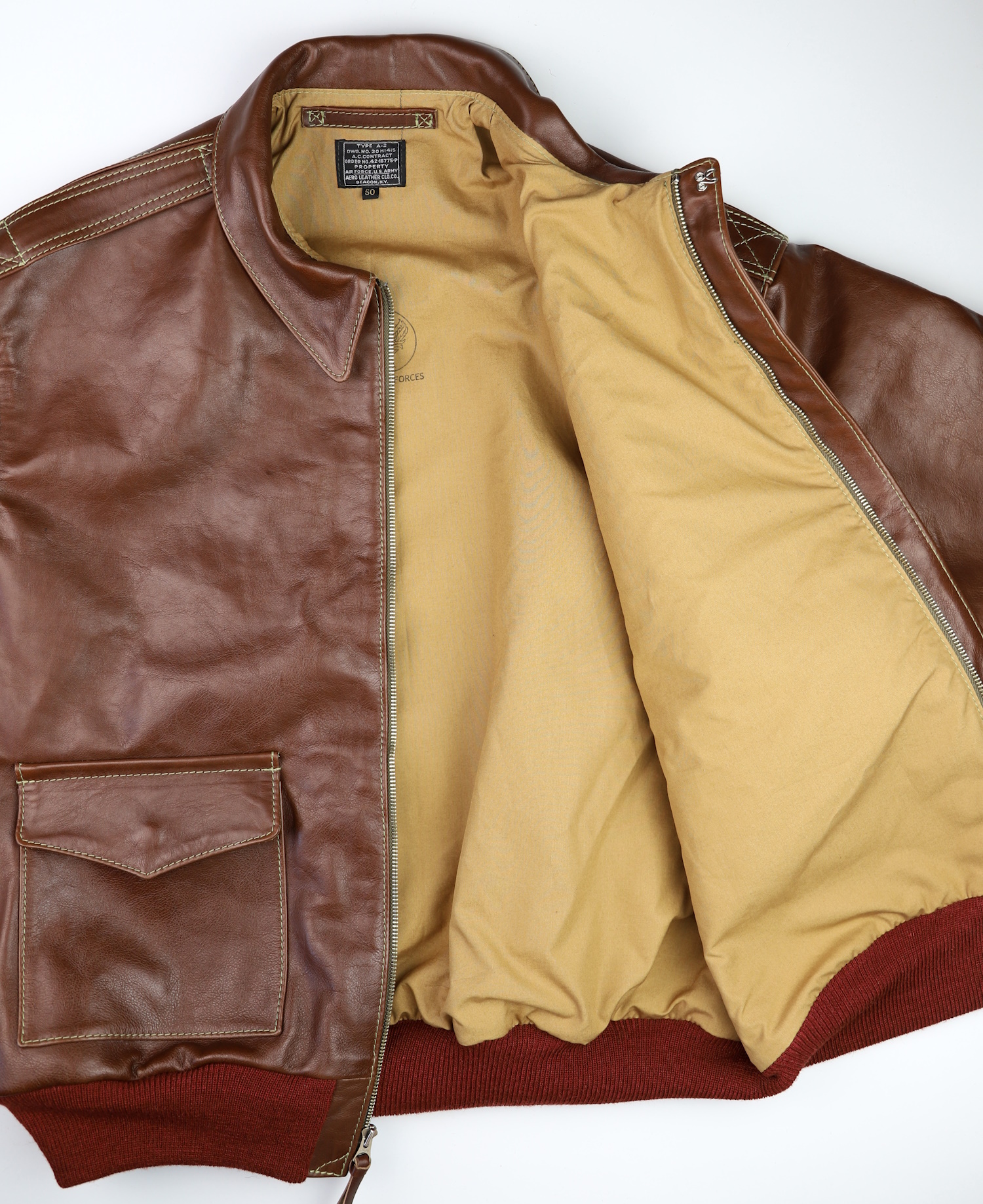 Aero A-2 18775 Russet Vicenza Horsehide AY2 tan cotton lining.jpg