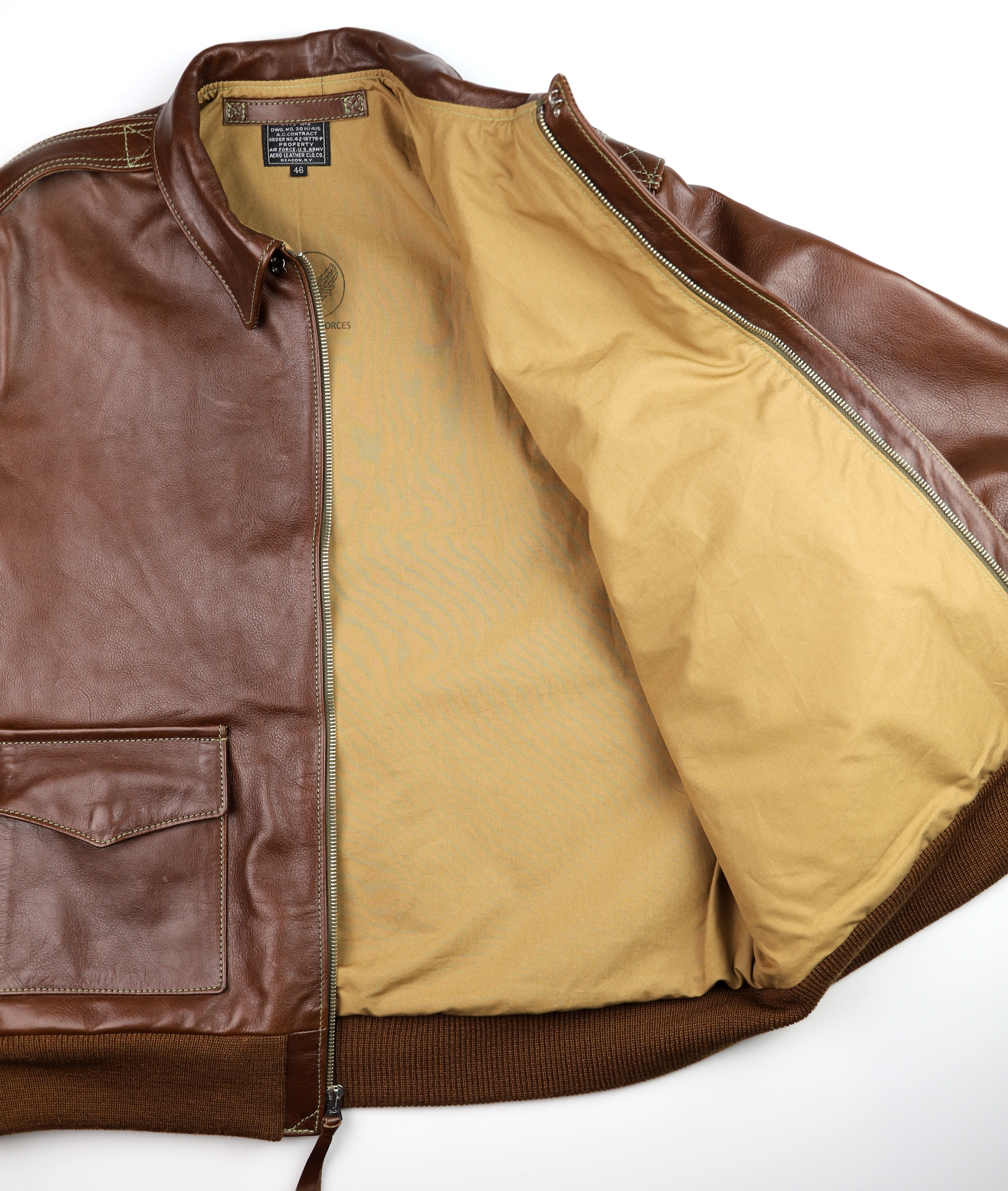 Aero A-2 18775 Russet Vicenza Horsehide SG3 tan cotton lining.jpg