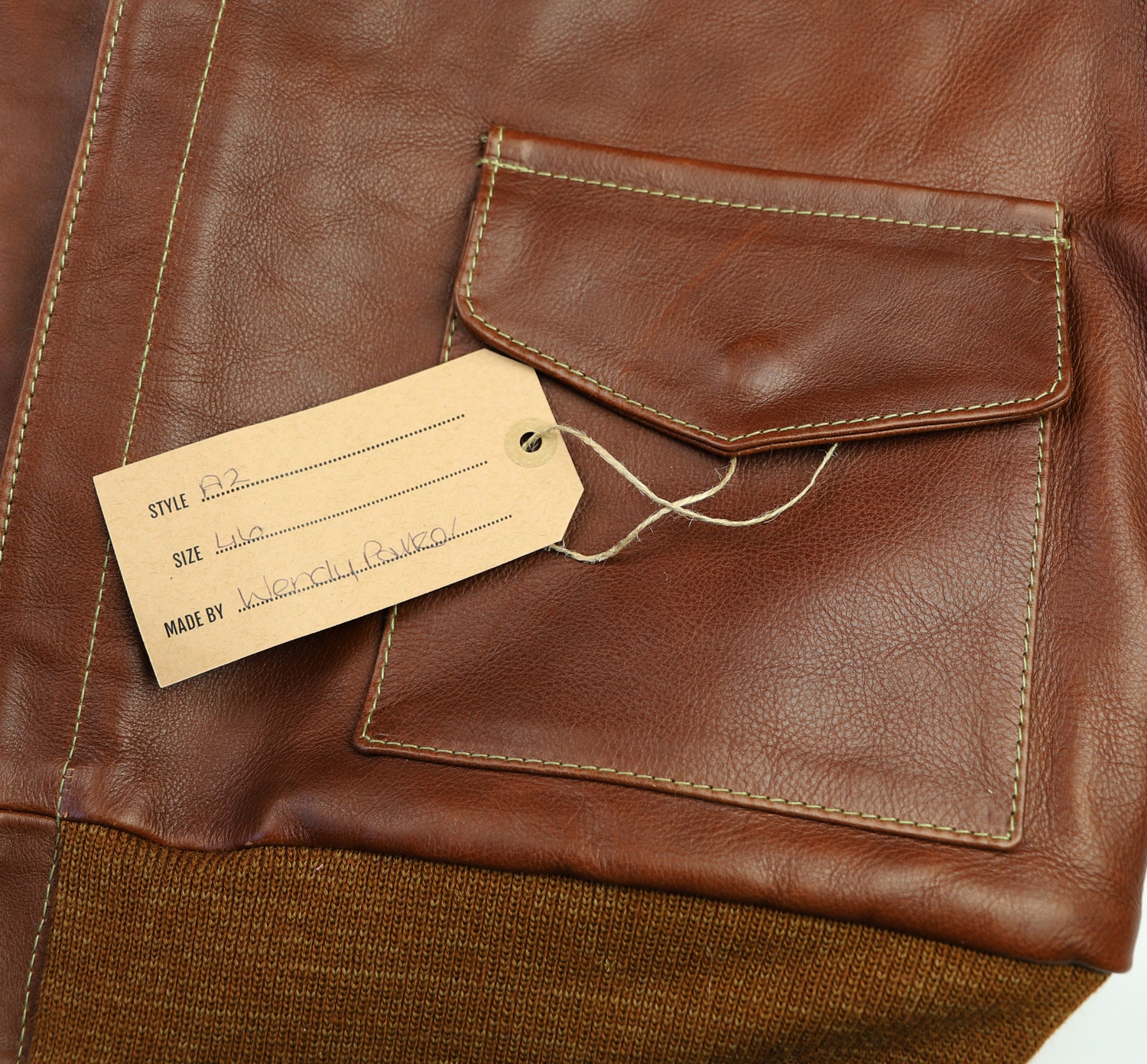 Aero A-2 18775 Russet Vicenza Horsehide UR8 name tag.jpg