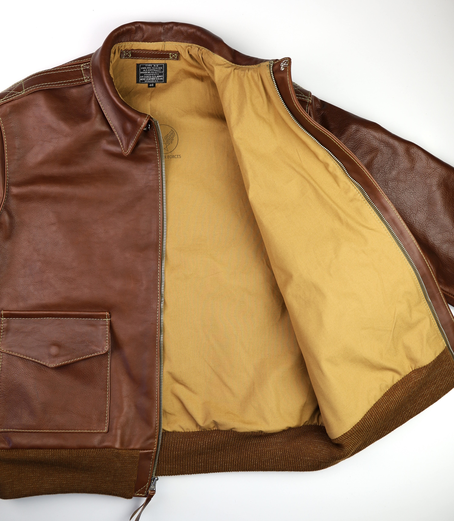 Aero A-2 18775 Russet Vicenza Horsehide UR8 tan cotton lining.jpg