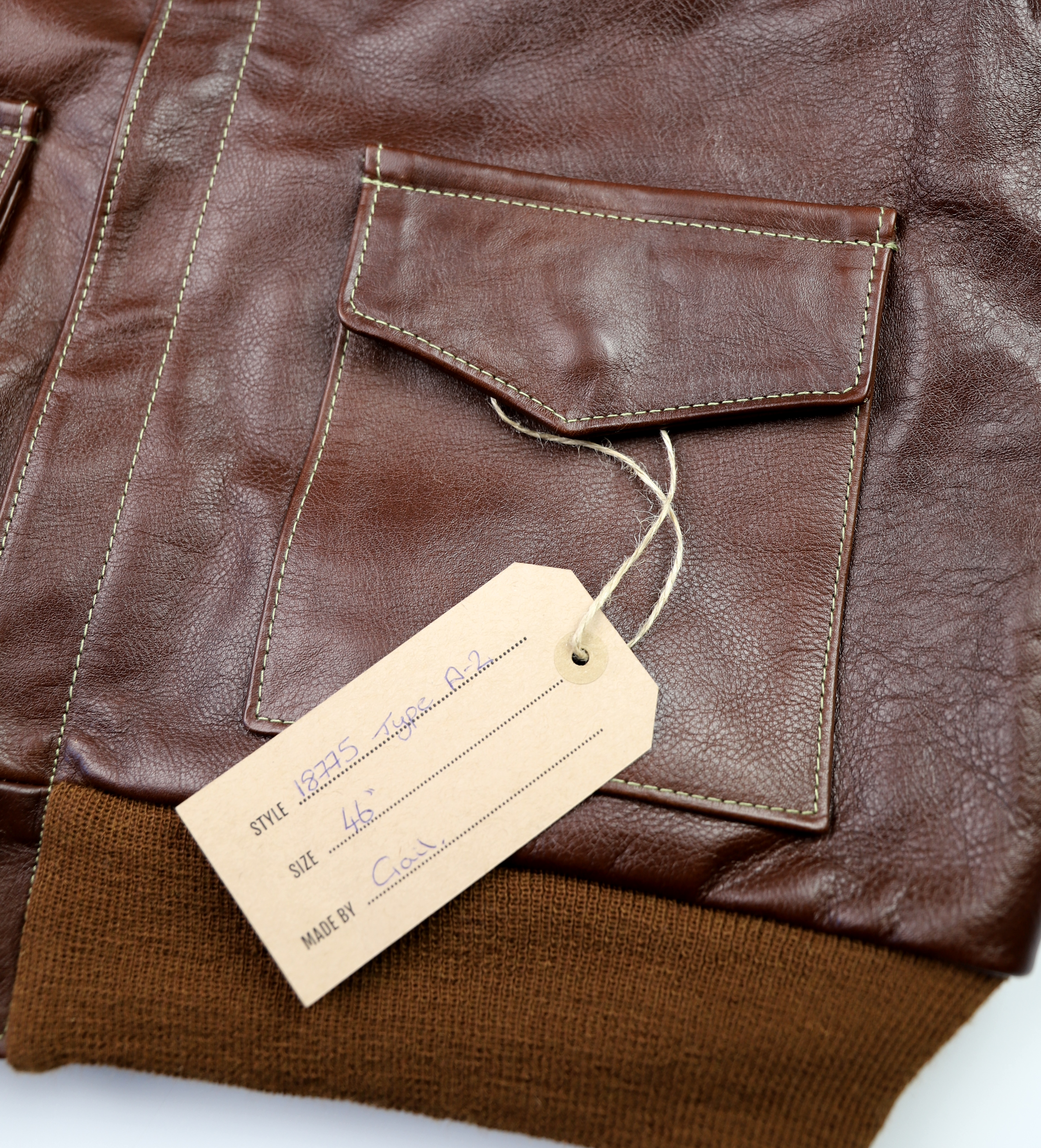 Aero A-2 18775 Russet Vicenza Horsehide VRJ name tag.jpg