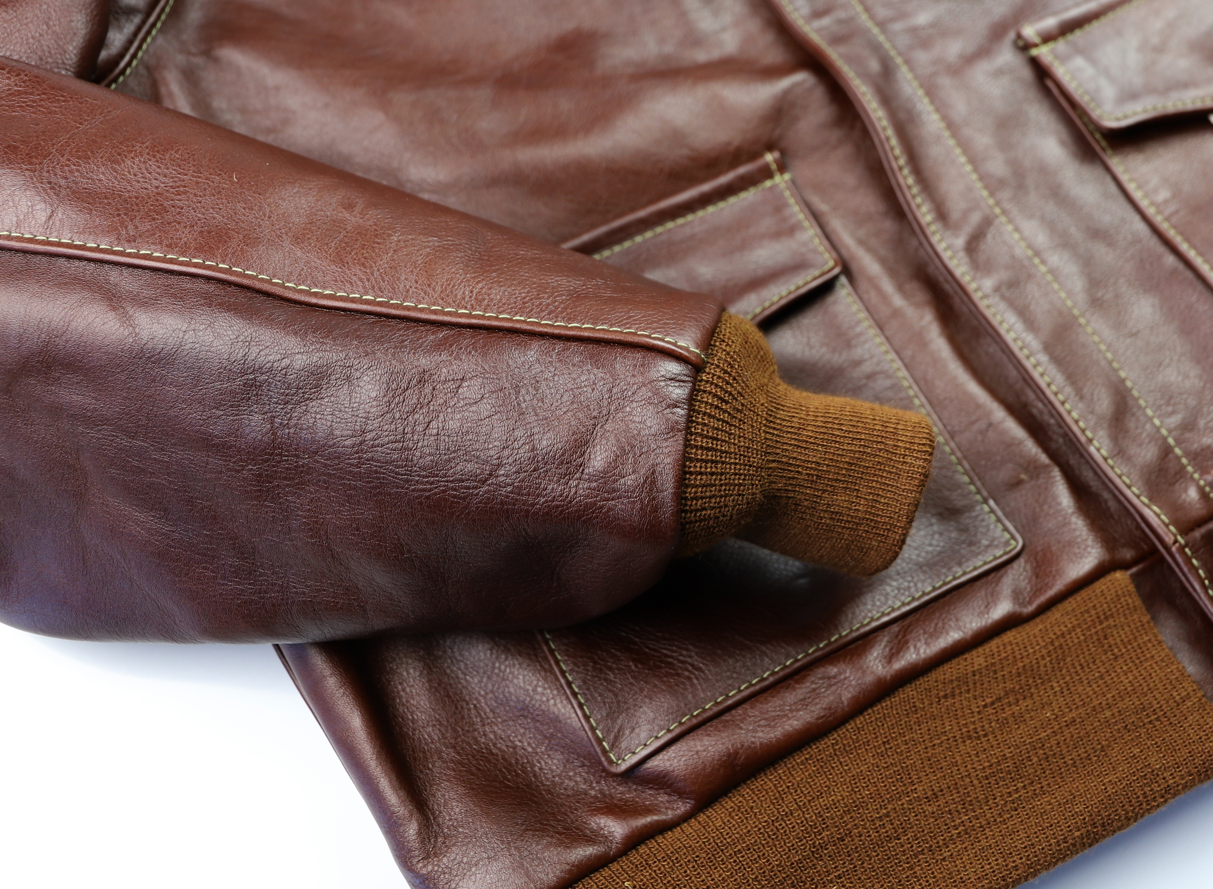 Aero A-2 18775 Russet Vicenza Horsehide VRJ sleeve cuff.jpg