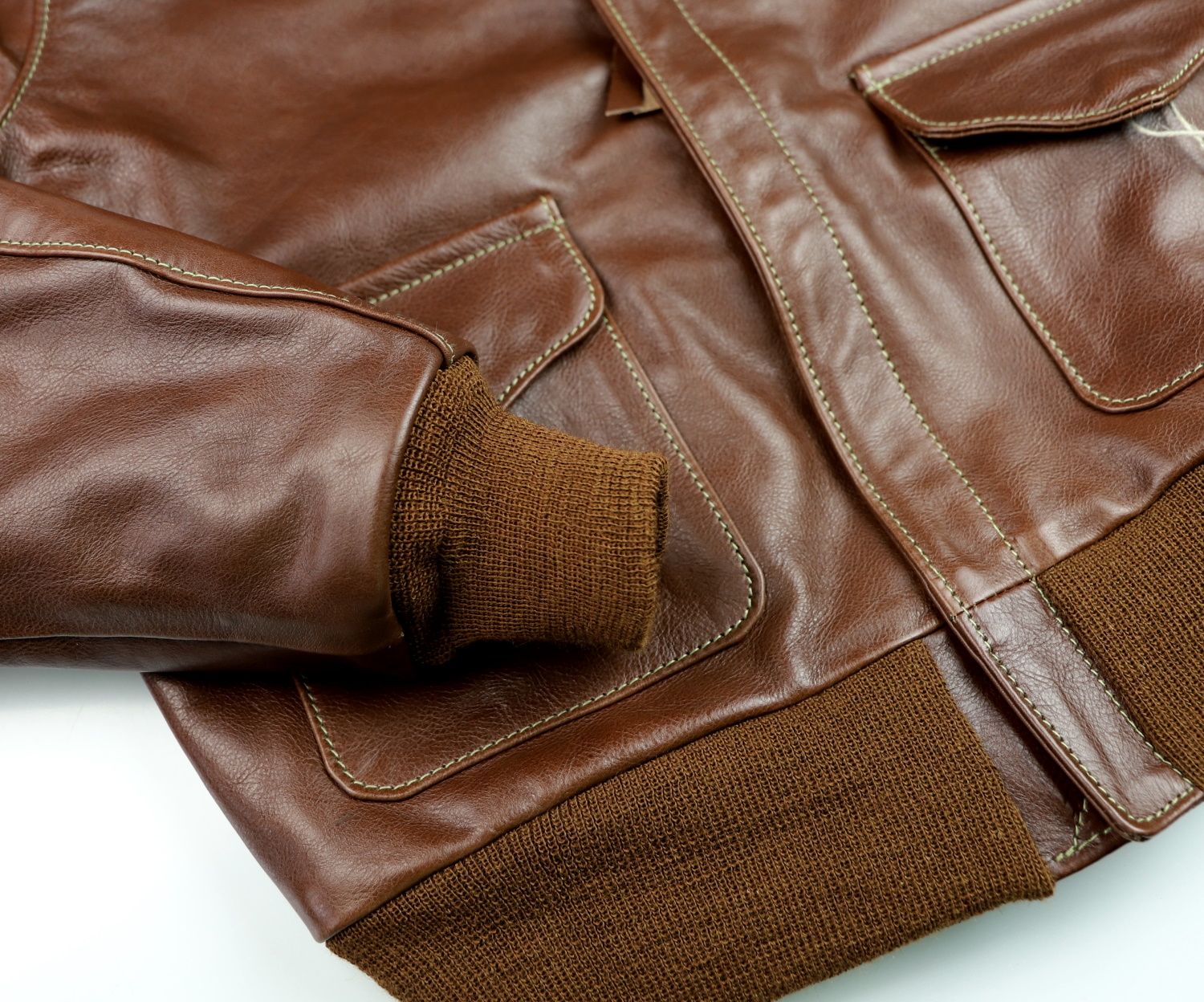 Aero A-2 40-3785-P Russet Vicenza Horsehide XBA3 knit cuff.jpg