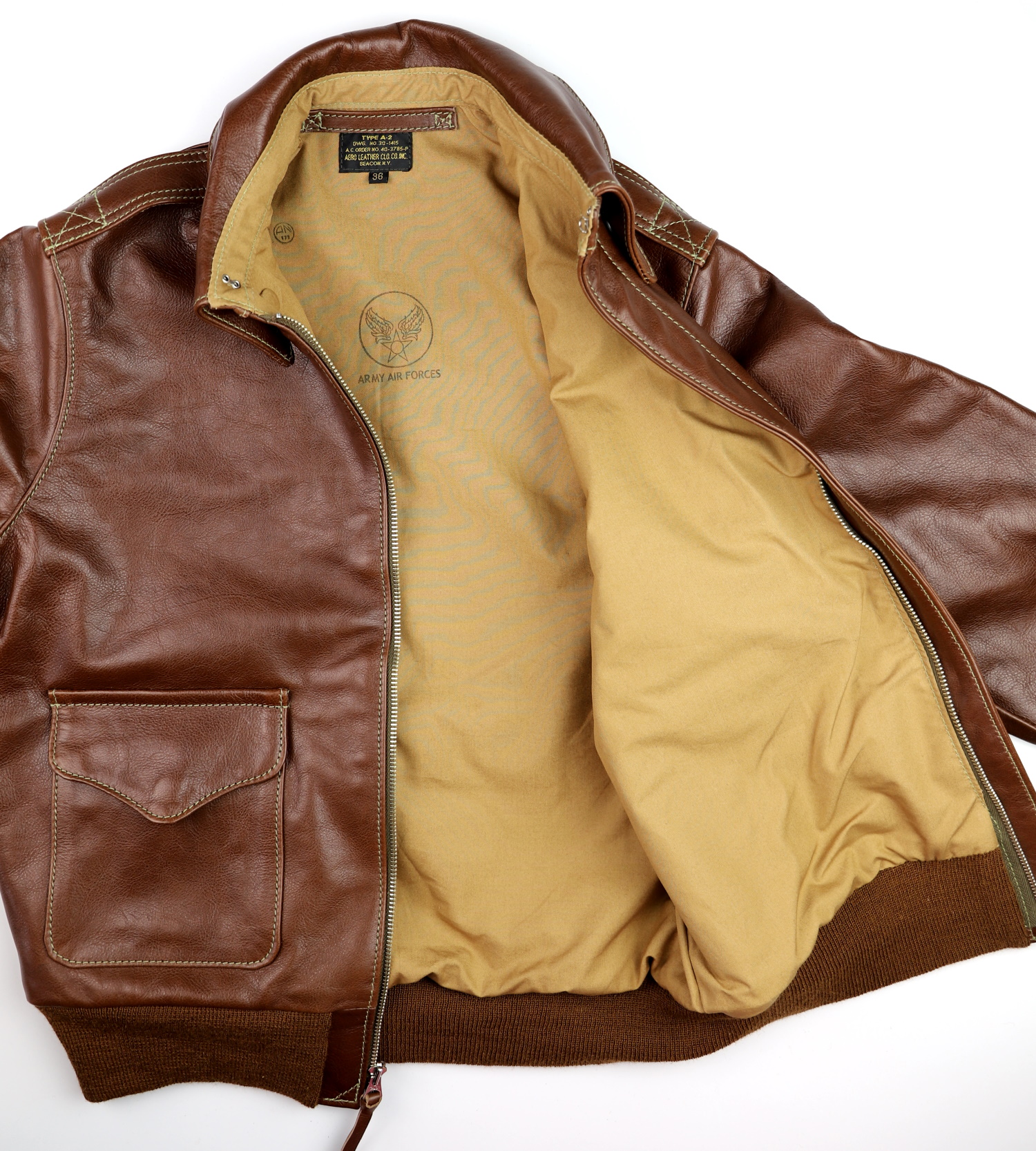 Aero A-2 40-3785-P Russet Vicenza Horsehide XBA3 tan cotton lining.jpg