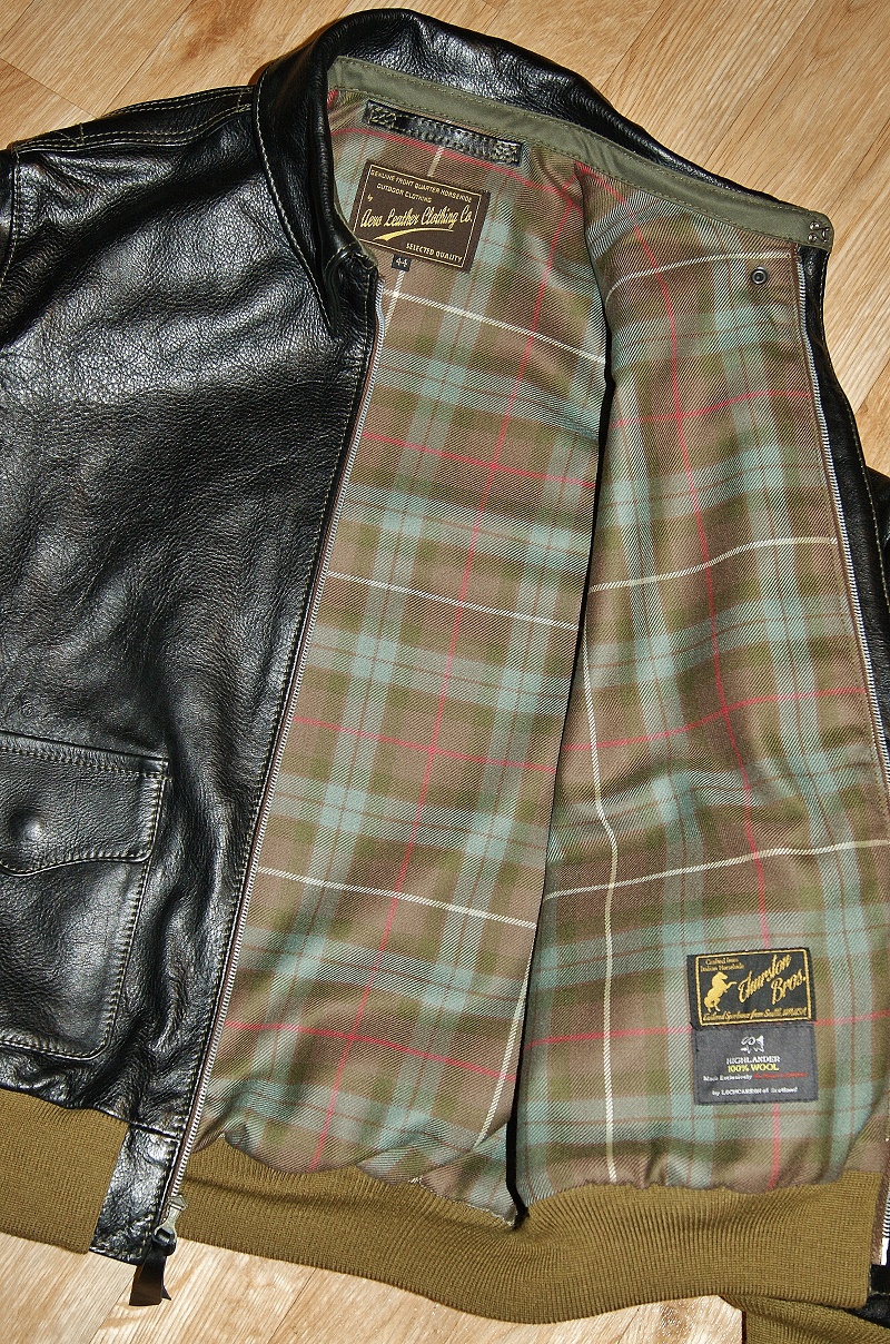 Aero A-2 Black Vicenza Horsehide Fraser Weathered Hunting tartan lining.jpg