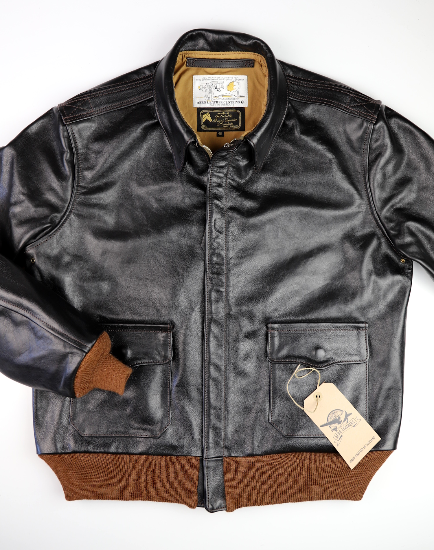 Aero A-2 Bronco Blackened Brown Vicenza Horsehide UN7 front.jpg