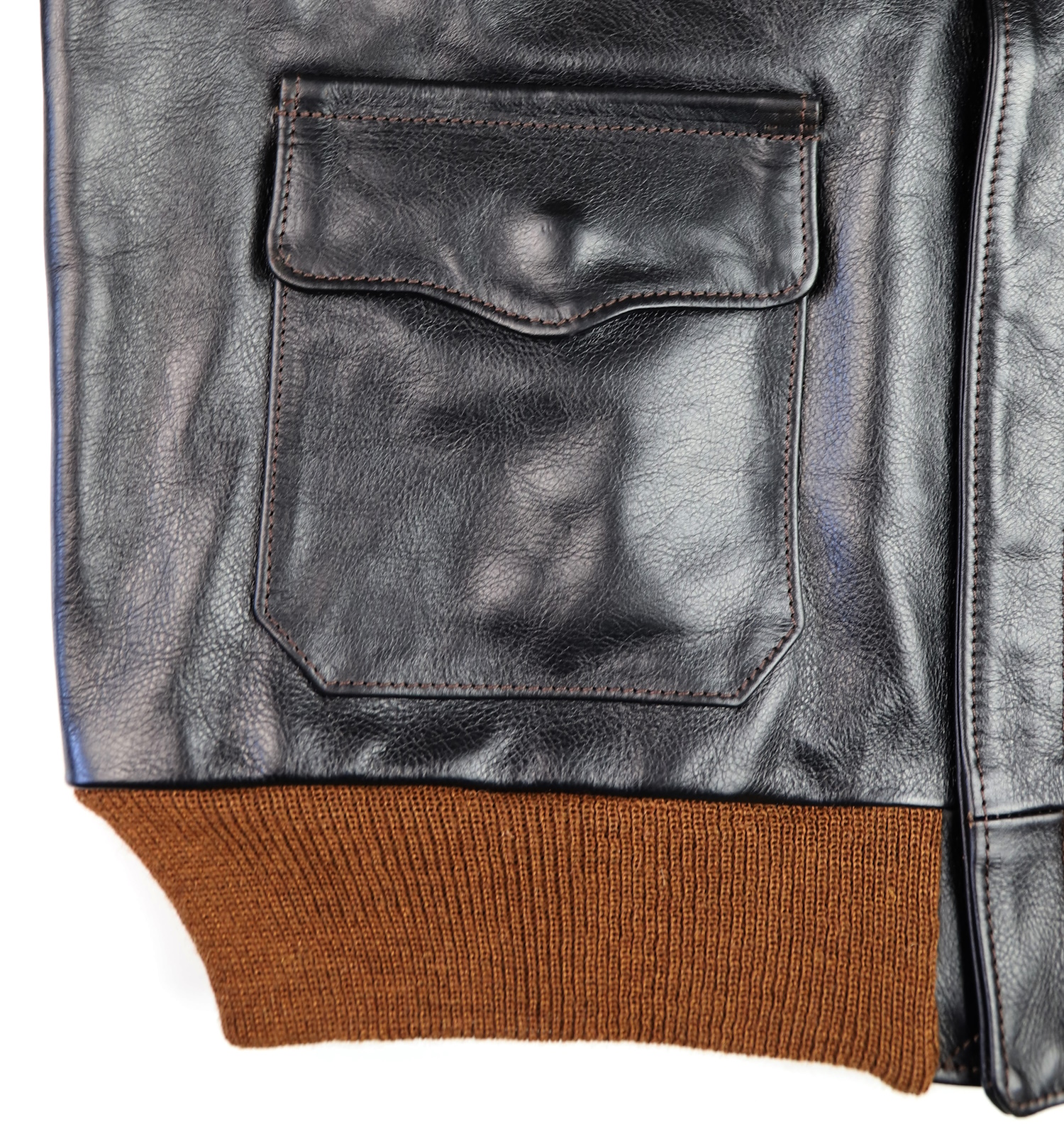 Aero A-2 Bronco Blackened Brown Vicenza Horsehide UN7 patch pocket.jpg