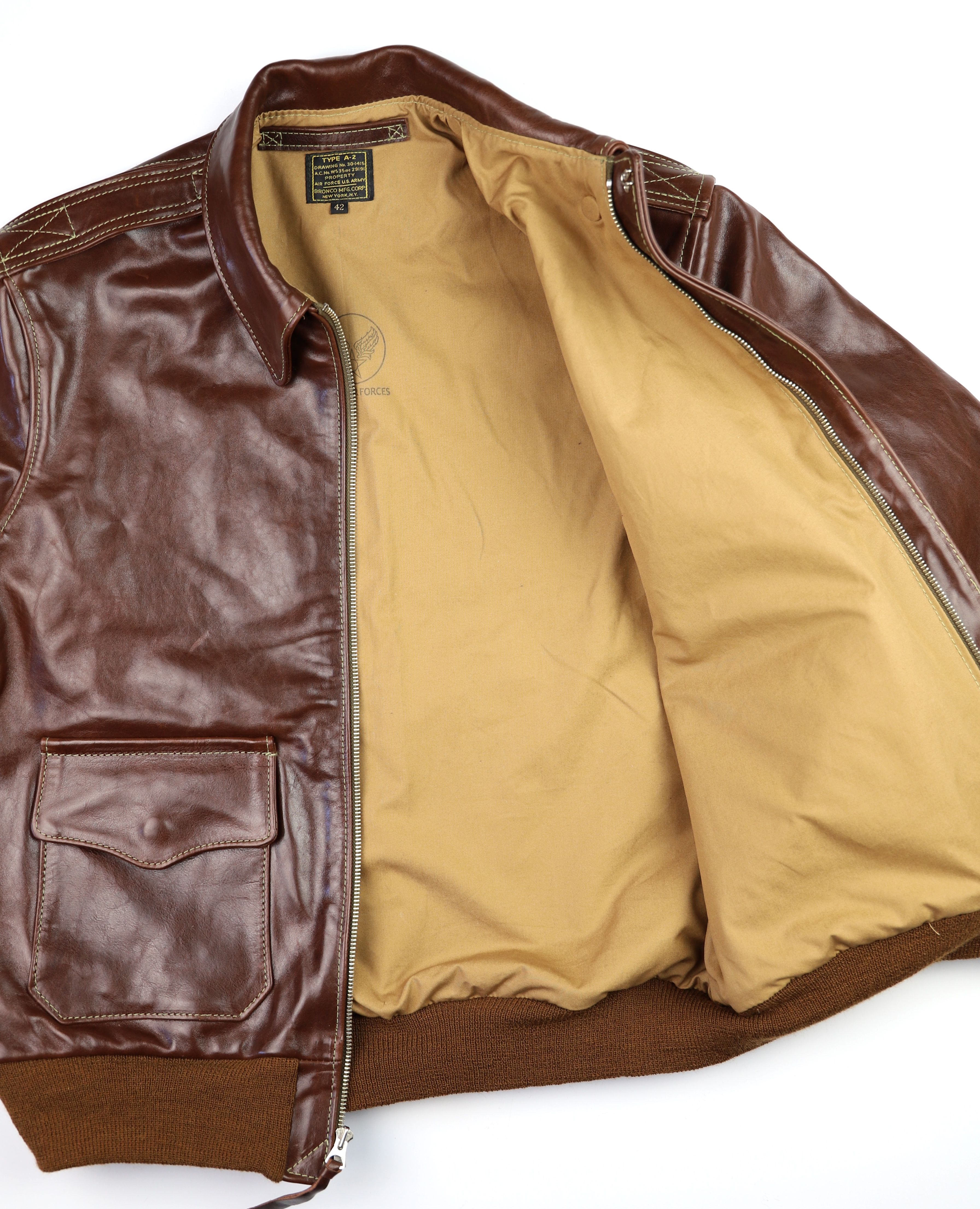 Aero A-2 Bronco Tobacco Badalassi UEB9 tan cotton lining.jpg