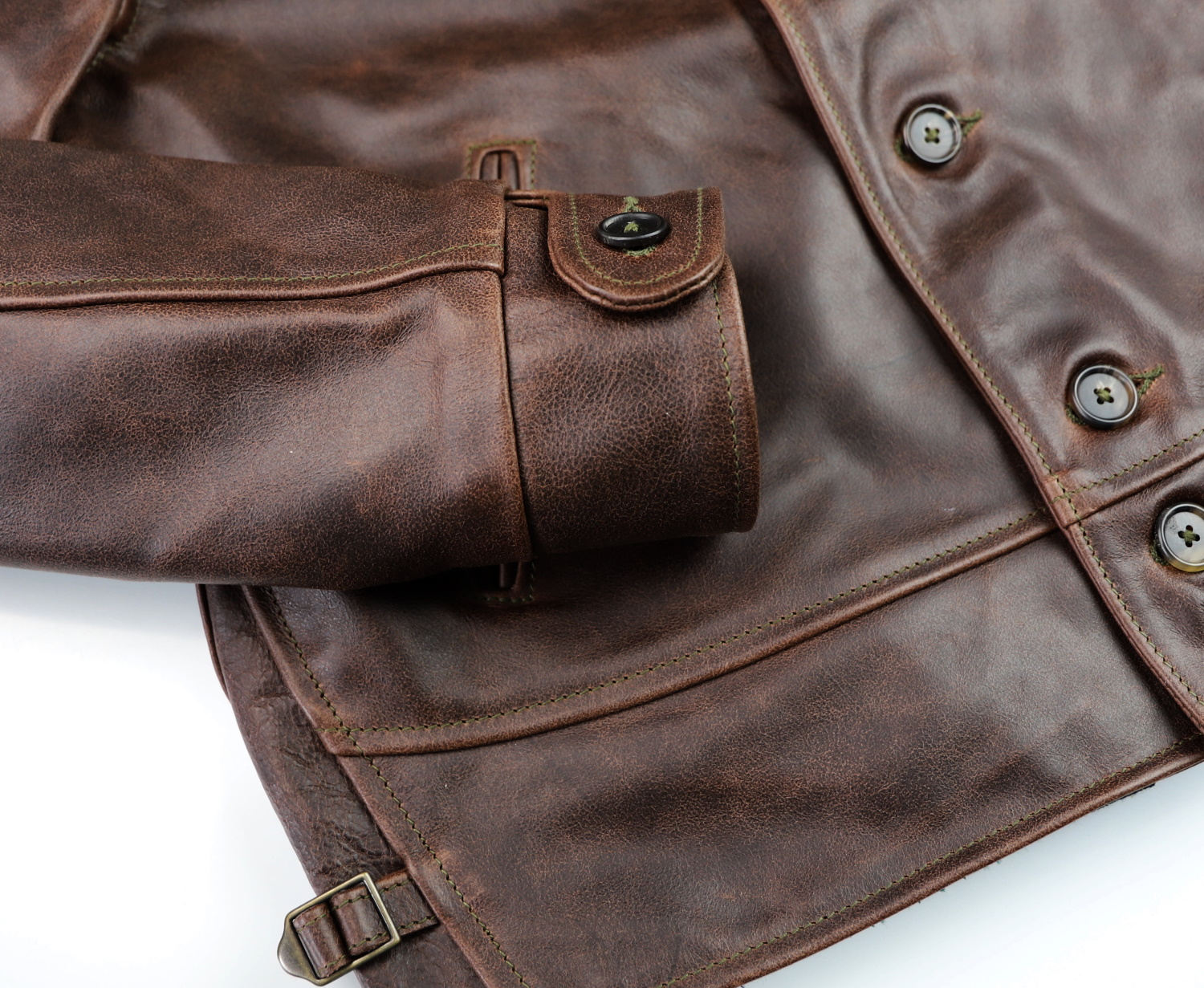 Aero Aeromarine Battered Brown Steerhide button cuff.jpg