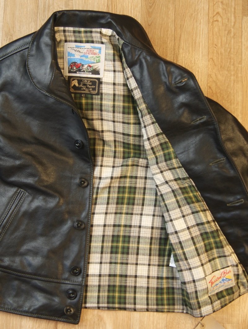 Aero Aeromarine Black Vicenza Horsehide XE8 Cheviot Check cotton lining.jpg