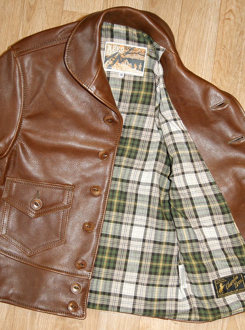 Aero Aeromarine Russet Vicenza Horsehide size 32 Cheviot Check cotton lining.jpg