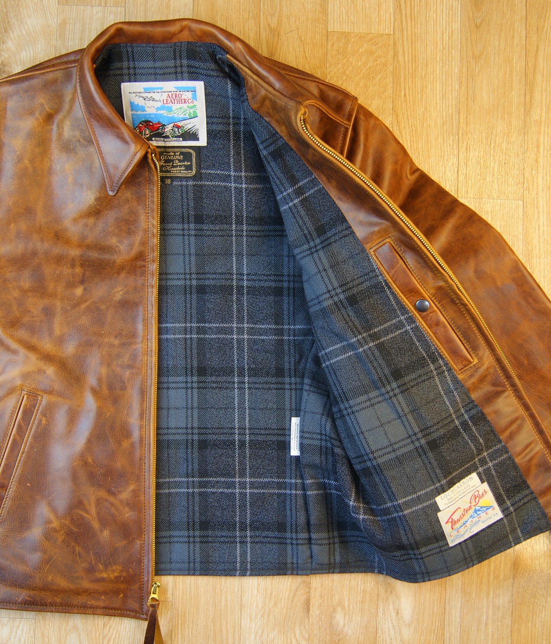 Aero August Battered Tan Horsehide BW22 Highland Granite tartan lining.jpg