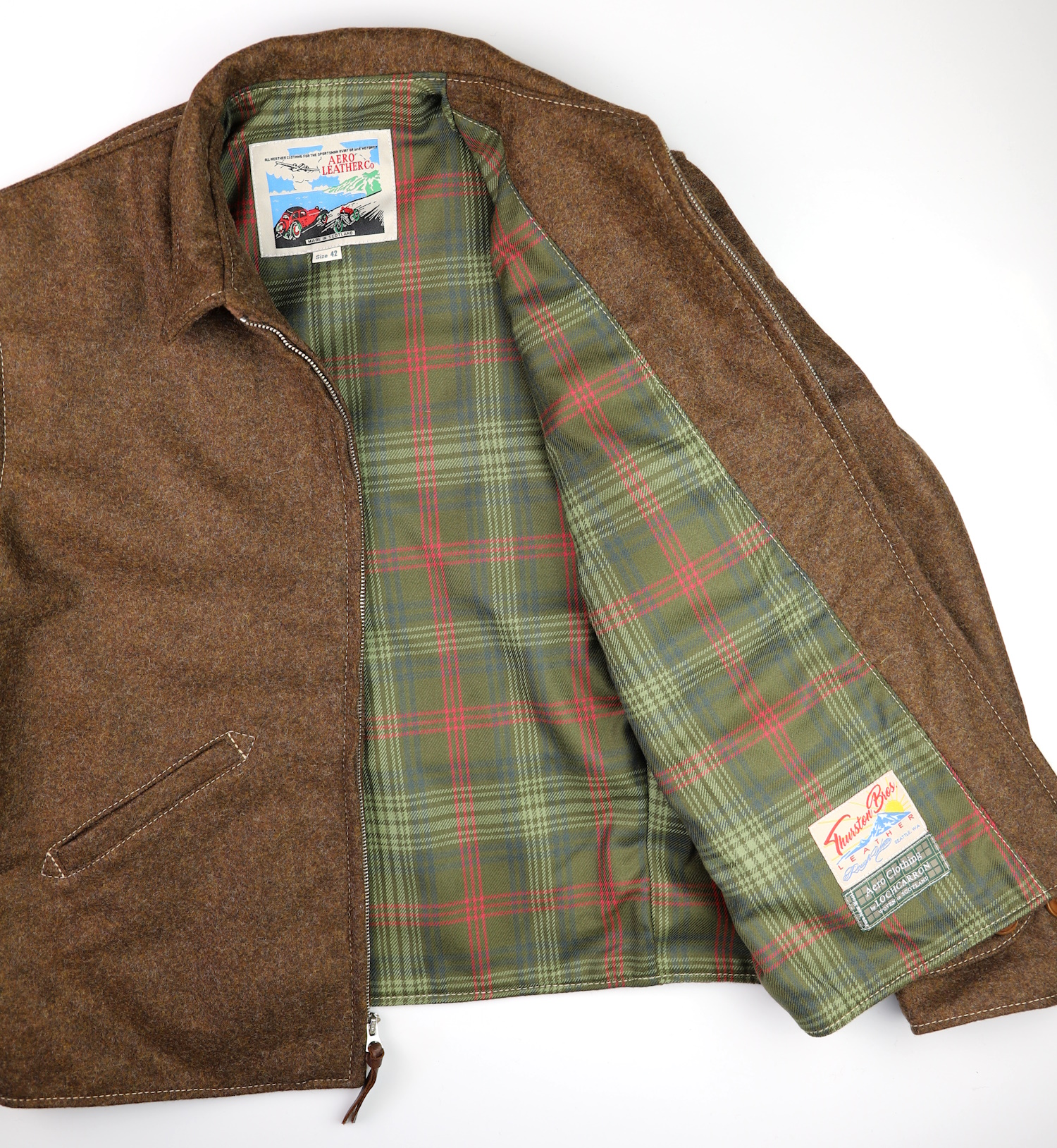 Aero August Brown Melton Wool Ross Hunting Weathered tartan lining.jpg