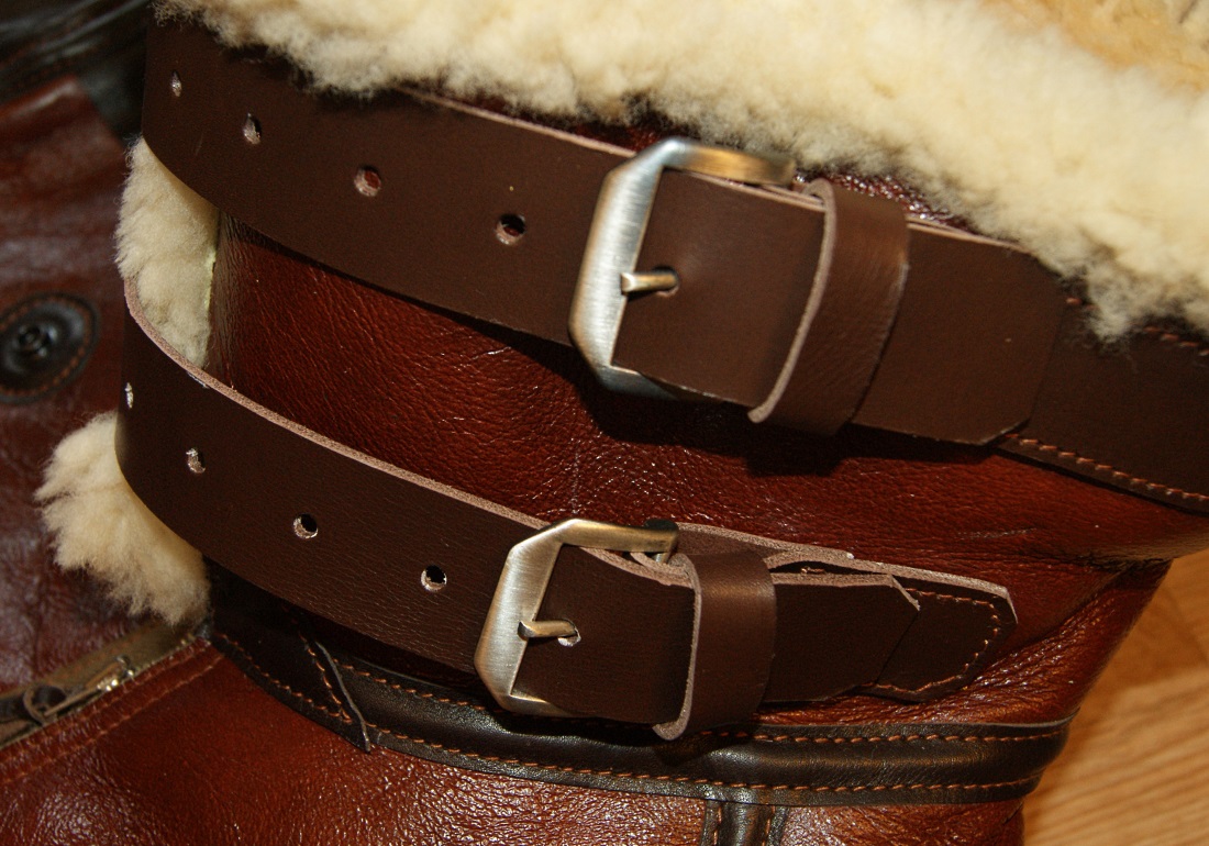 Aero B-3 Redskin Shearling Dark Seal Vicenza Horsehide size 44 collar buckles.jpg