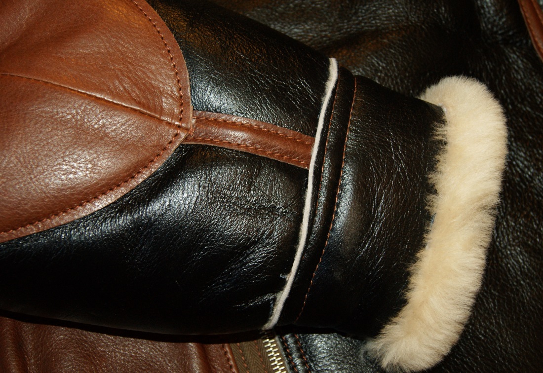 Aero B-3 Seal Brown Shearling Russet Vicenza trim size 42 cuff.jpg