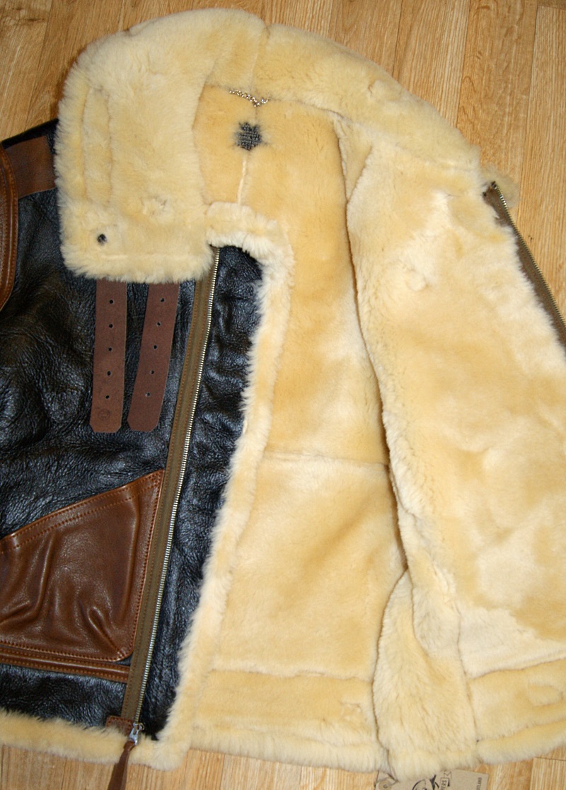 Aero B-3 Seal Brown Shearling Russet Vicenza trim size 42 open.jpg