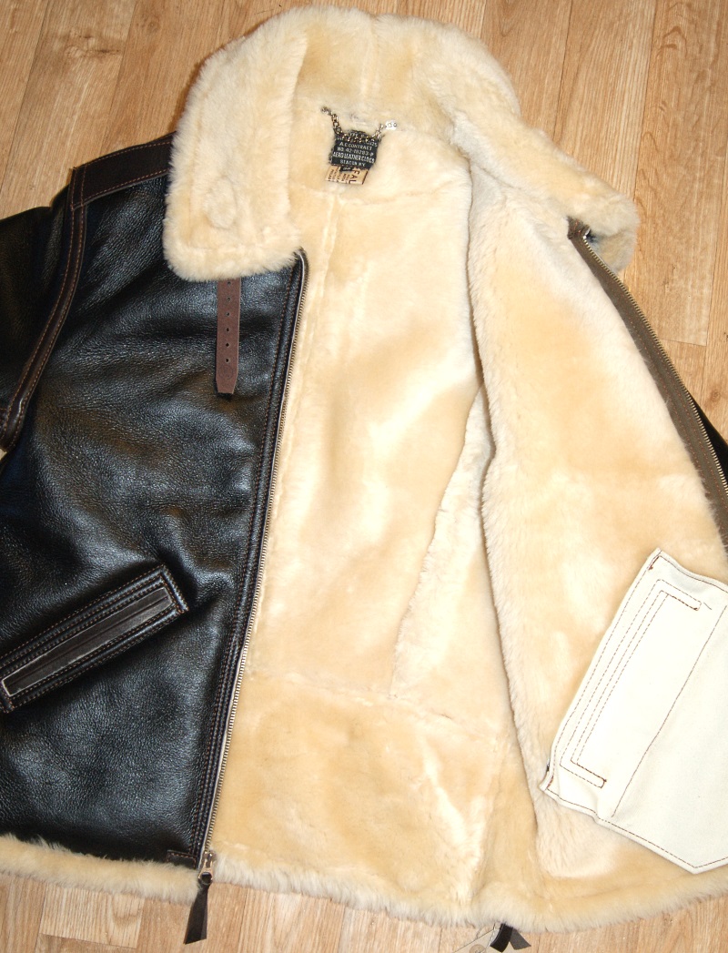 Aero B-6 Seal Brown Shearling with Dark Seal Vicenza trim size 38 UT9 open.jpg