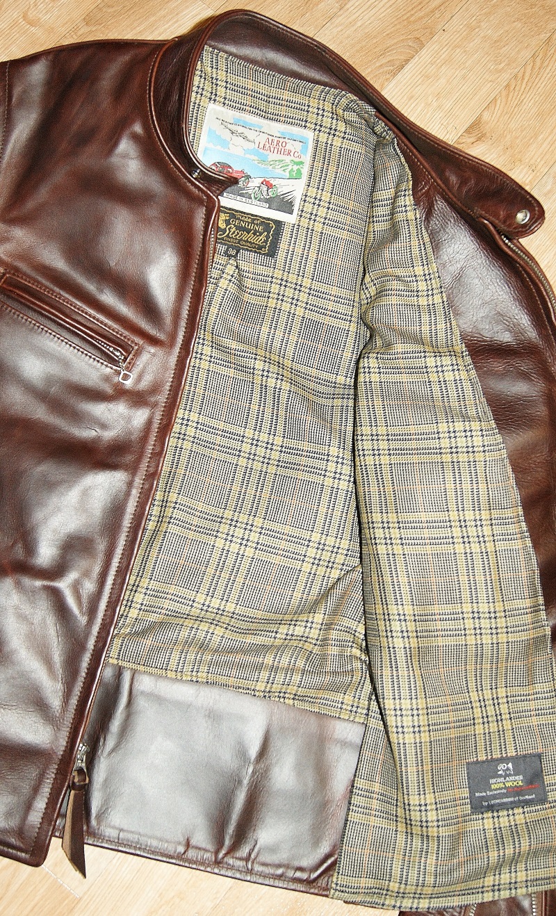 Aero Board Racer Brown CXL Steerhide 38 Eccles Check Tweed wool lining.jpg