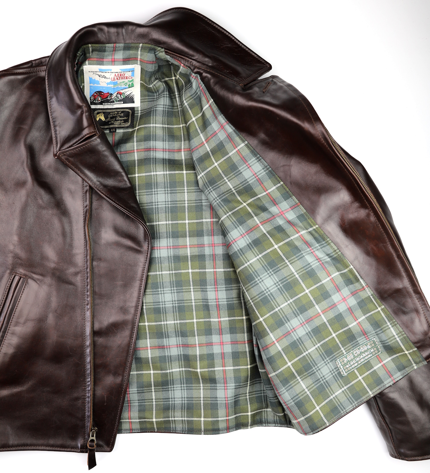 Aero Bootlegger Brown CXL FQHH AW8 MacKenzie Weathered tartan lining.jpg