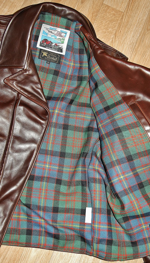 Aero Bootlegger Brown CXL Steerhide Cameron of Erracht Ancient tartan lining.jpg