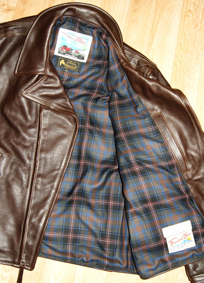 Aero Bootlegger Dark Seal Vicenza Horsehide WQ44 Capercaillie tartan lining.jpg