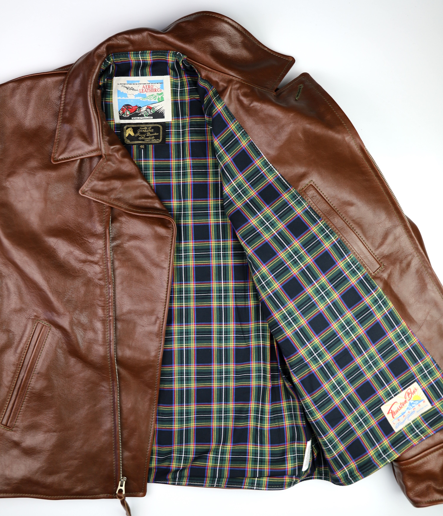 Aero Bootlegger Russet Vicenza Horsehide Lanark tartan lining.jpg