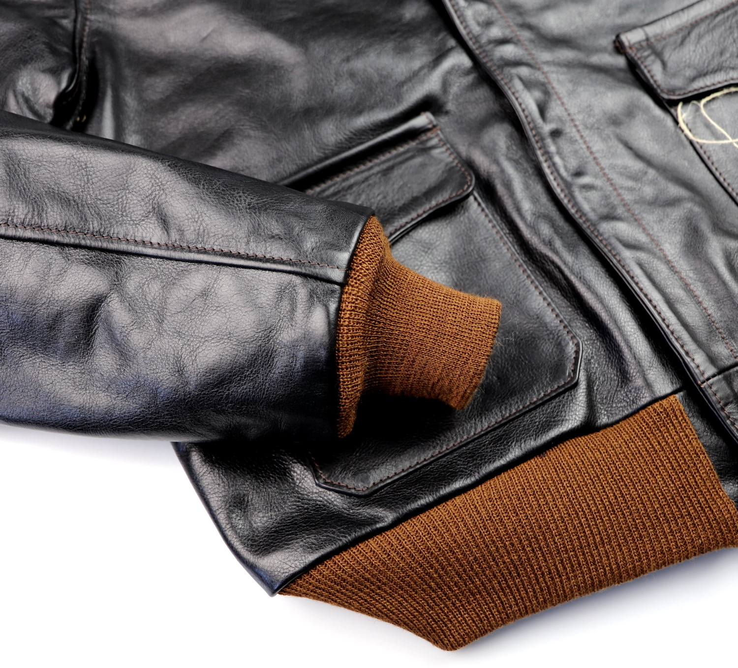 Aero Bronco A-2 Blackened Brown Vicenza TX8 knit cuff.jpg