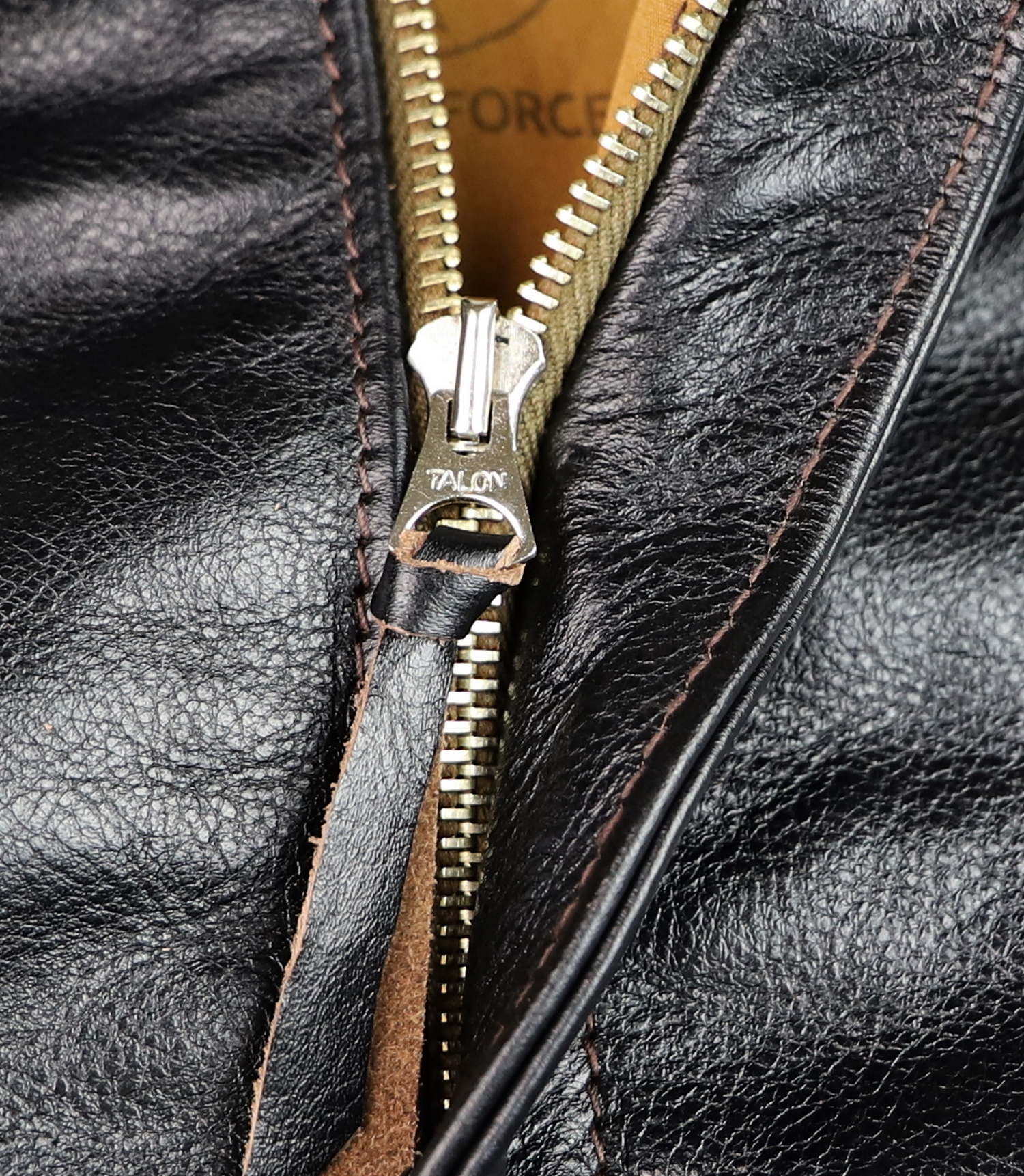 Aero Bronco A-2 Blackened Brown Vicenza YB3 zipper pull.jpg