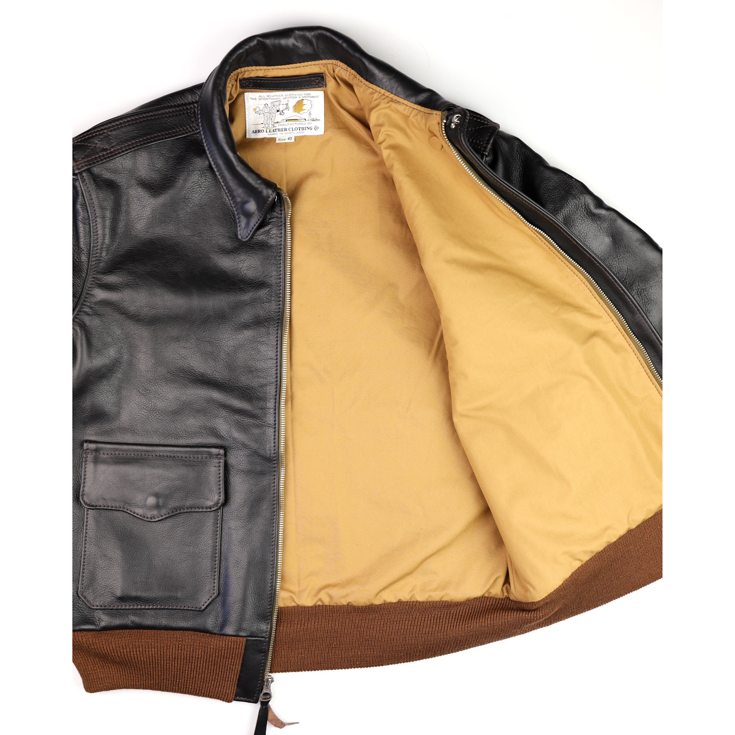 Aero Bronco A-2 Blackened Brown Vicenza Z89 mustard cotton lining IG square.jpg