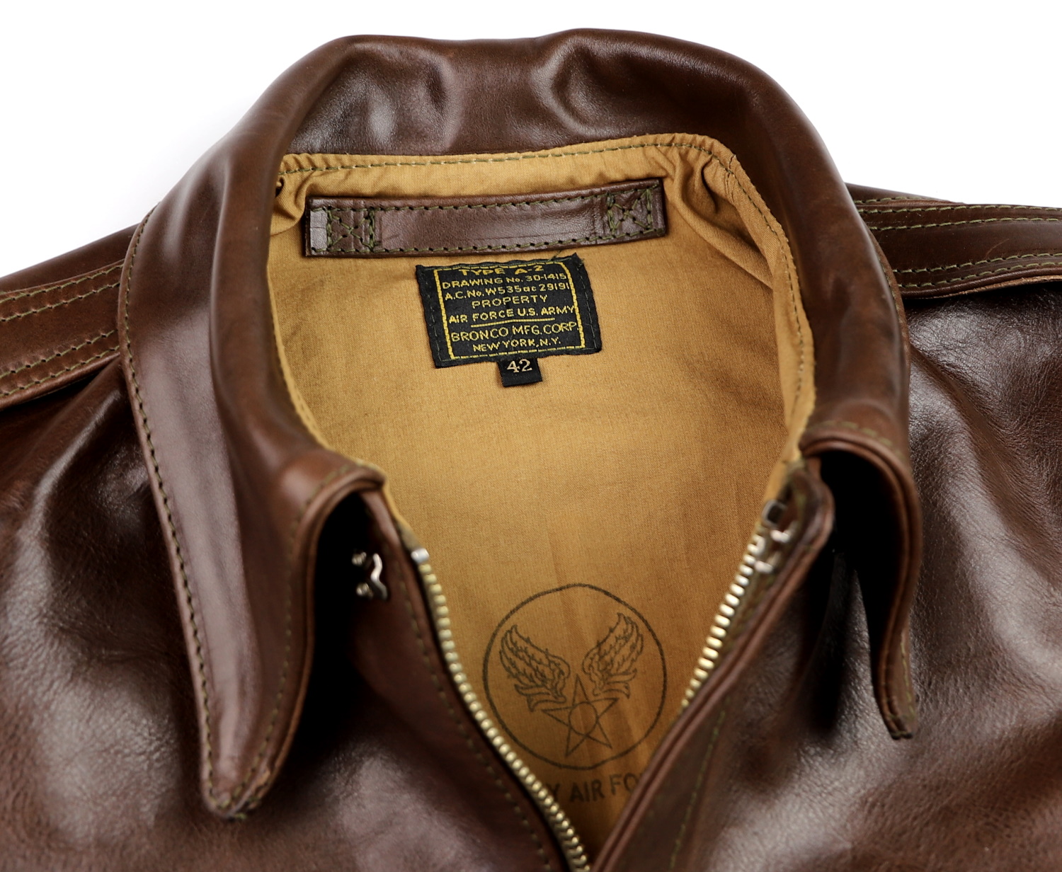 Aero Bronco A-2 Chestnut Badalassi Cowhide collar.jpg