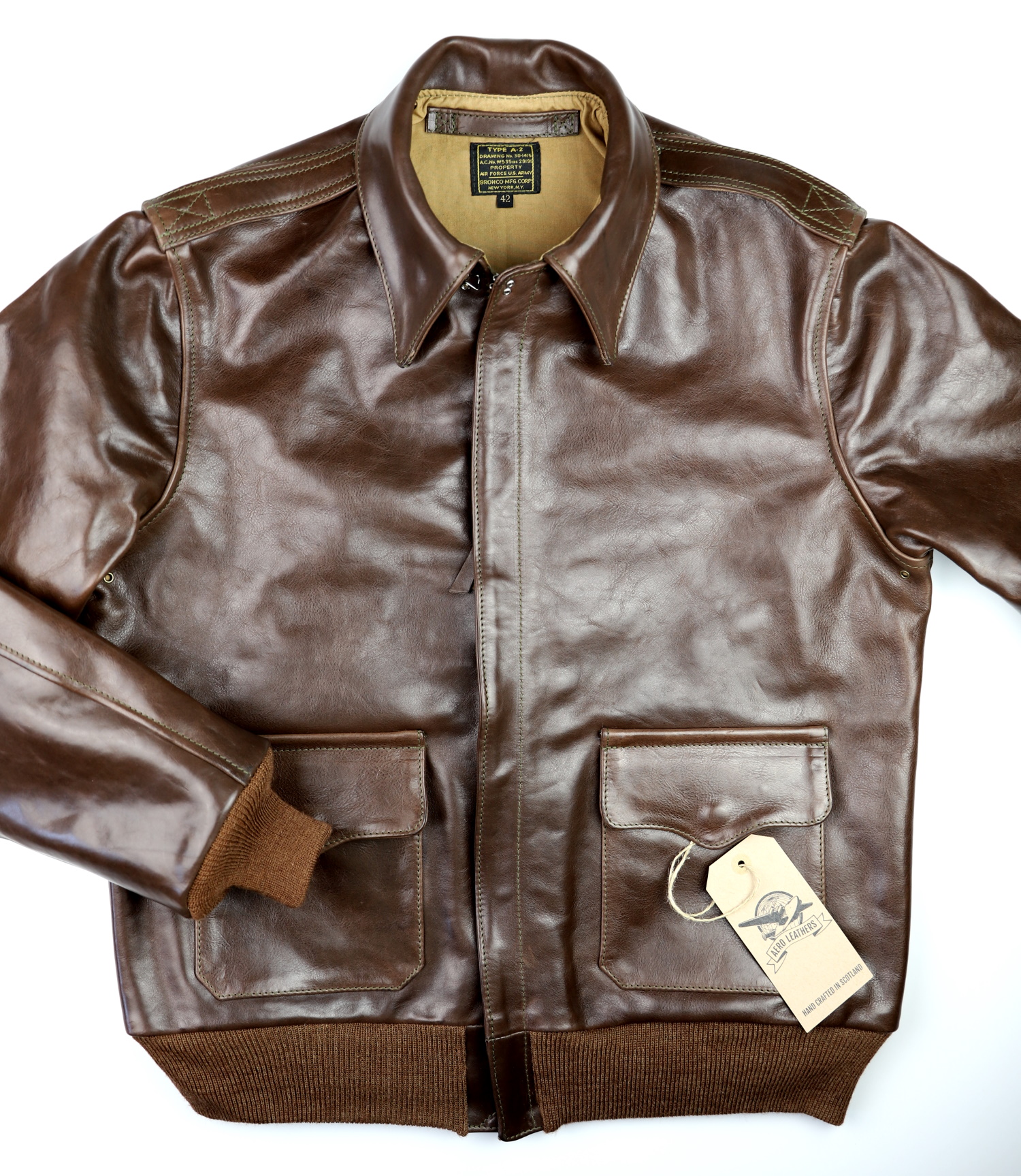 Aero Bronco A-2 Chestnut Badalassi Cowhide front.jpg