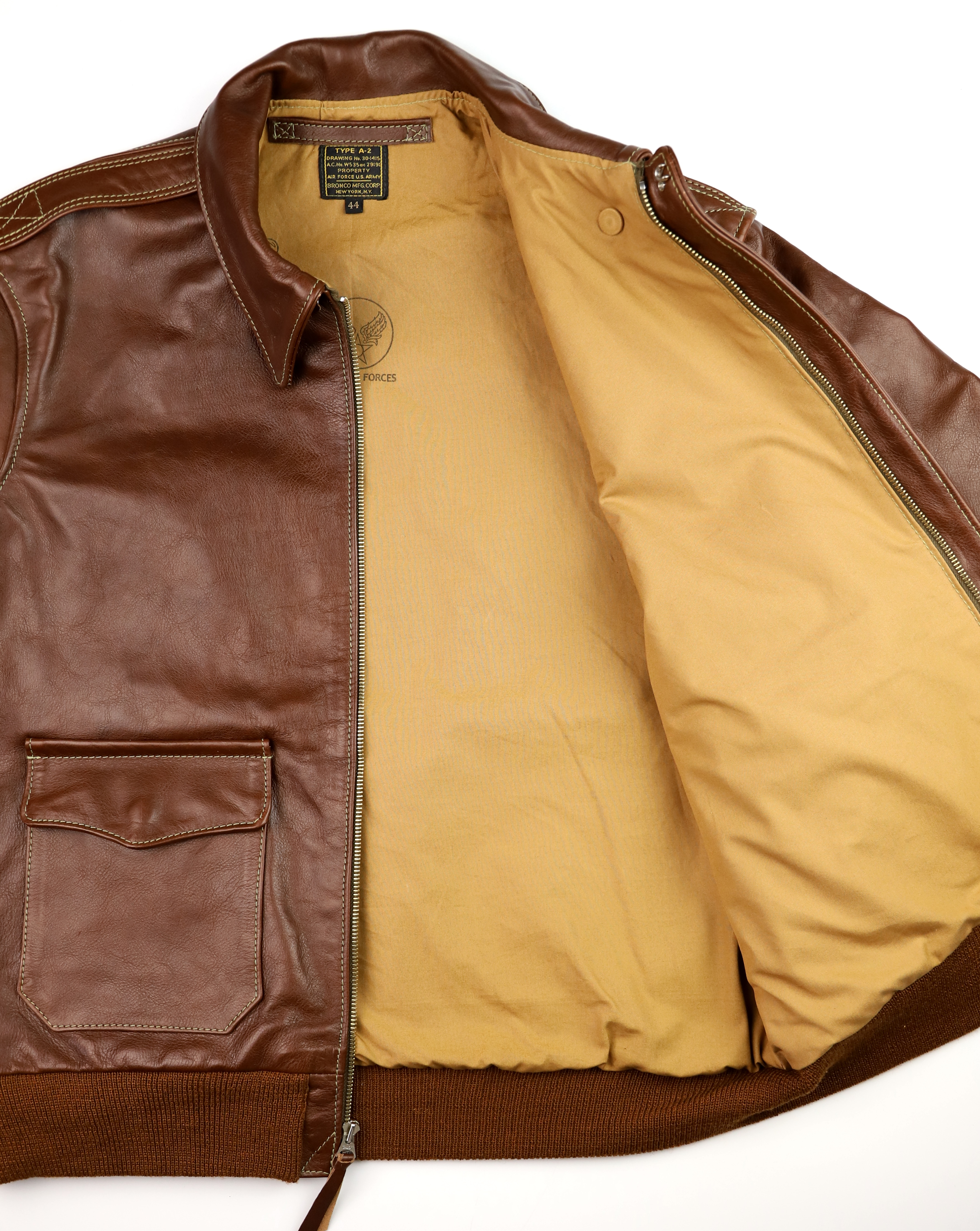 Aero Bronco A-2 Russet Vicenza Horsehide ATJ tan cotton lining.jpg