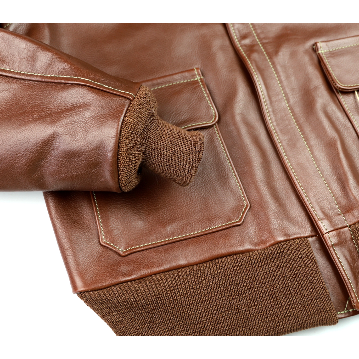 Aero Bronco A-2 Russet Vicenza Horsehide BA9 knit cuff IG square.jpg