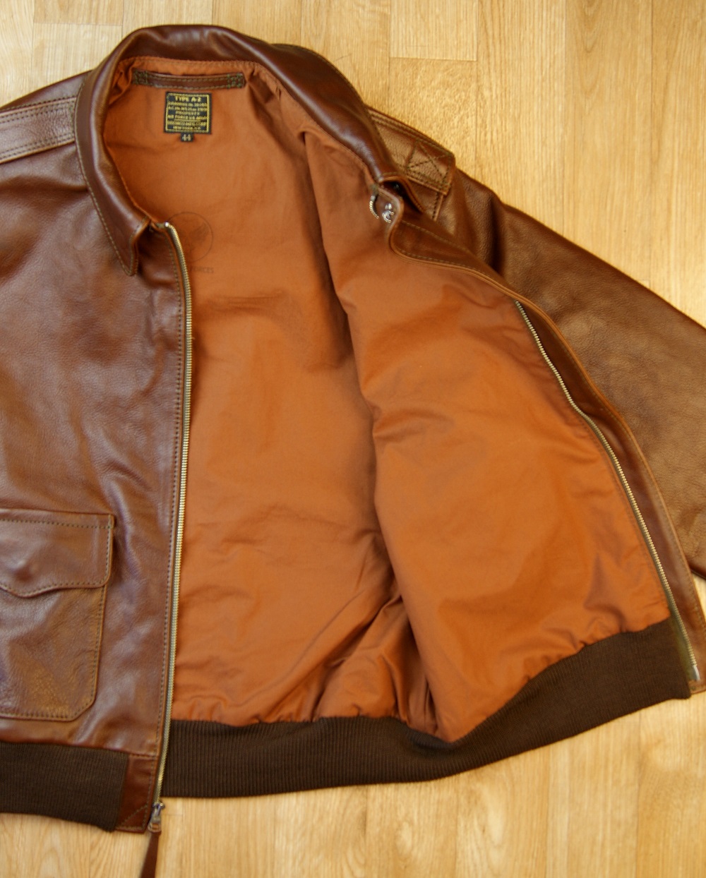 Aero Bronco A-2 Russet Vicenza Horsehide DN61 open rust cotton lining.jpg